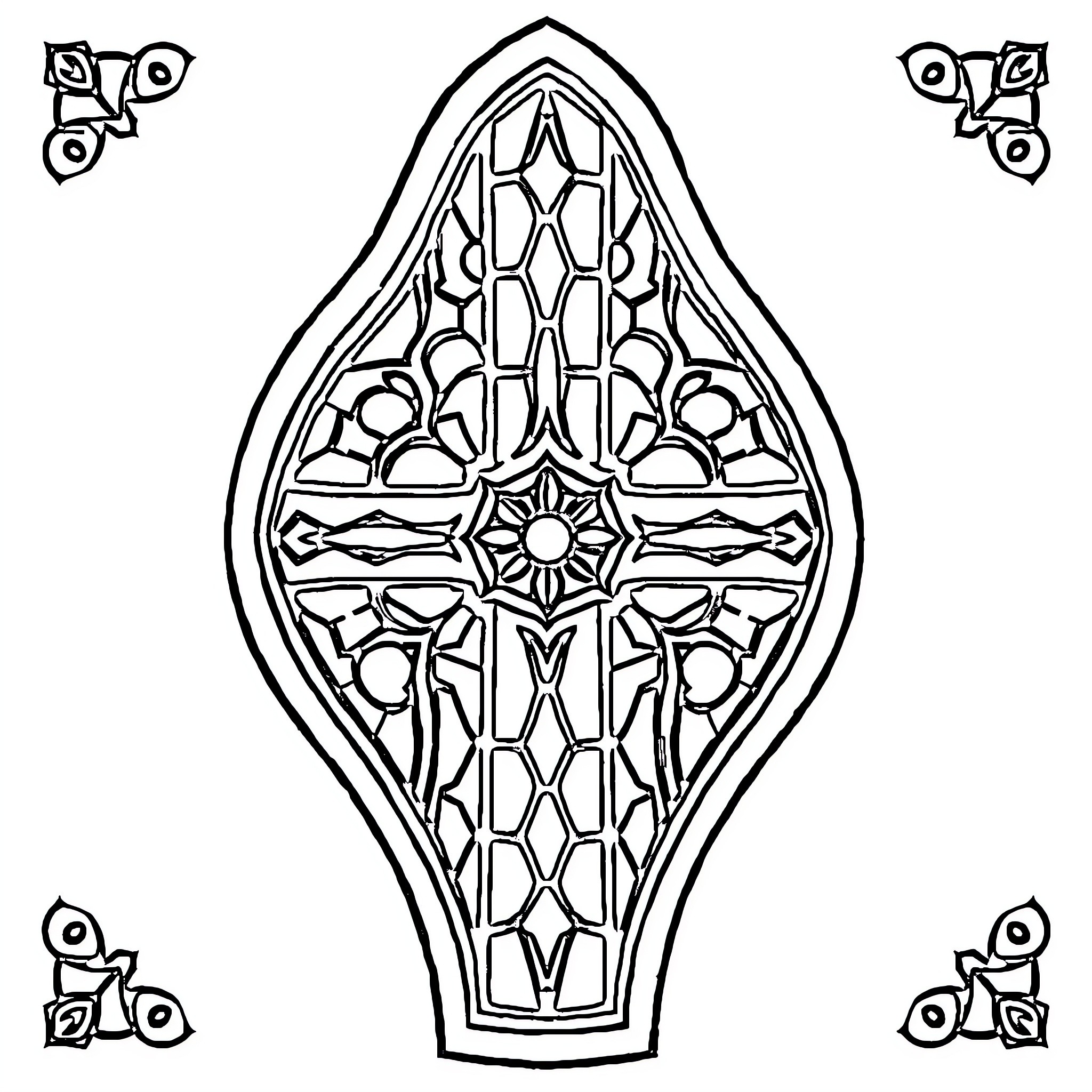 Cross-shaped Ornamental Pattern Design Coloring Page (free black-and-white line drawing printable PDF for all, from beginners to advanced learners, including children, teens, adults, and seniors)