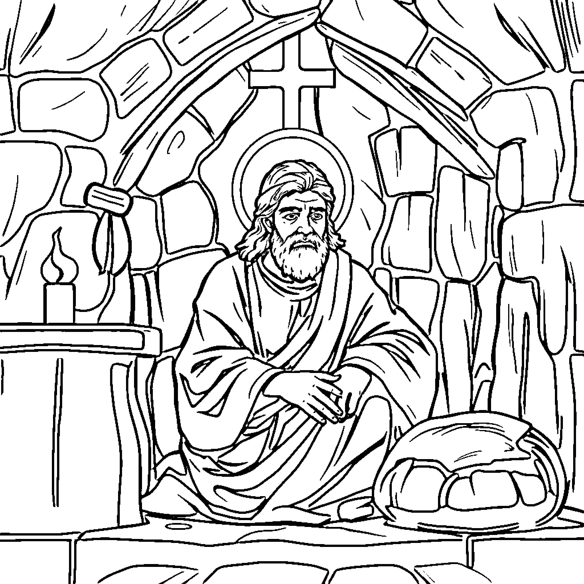 Apostle preaching in a religious setting Coloring Page (free black-and-white line drawing printable PDF for all, from beginners to advanced learners, including children, teens, adults, and seniors)