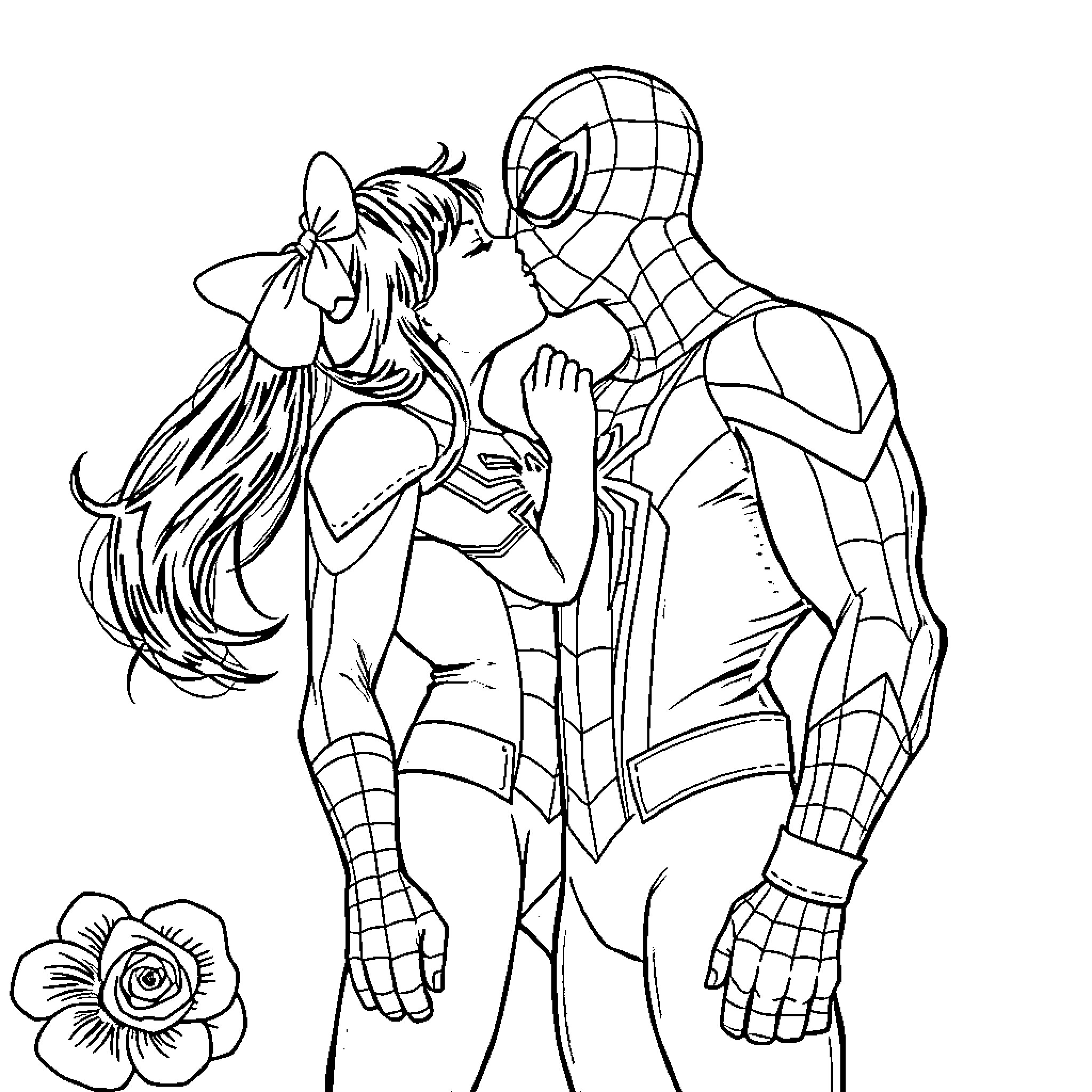 Miky's romantic encounter with the heroic figure Coloring Page (free black-and-white line drawing printable PDF for all, from beginners to advanced learners, including children, teens, adults, and seniors)