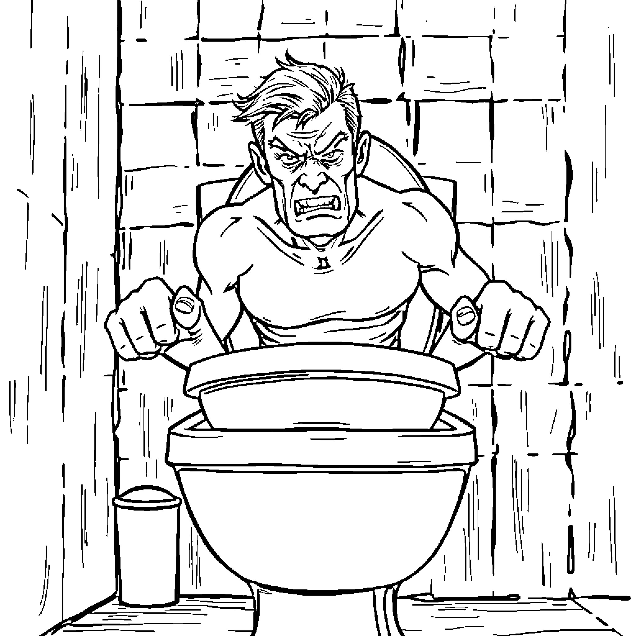 Man angrily stirring a pot in a dimly lit kitchen Coloring Page (free black-and-white line drawing printable PDF for all, from beginners to advanced learners, including children, teens, adults, and seniors)