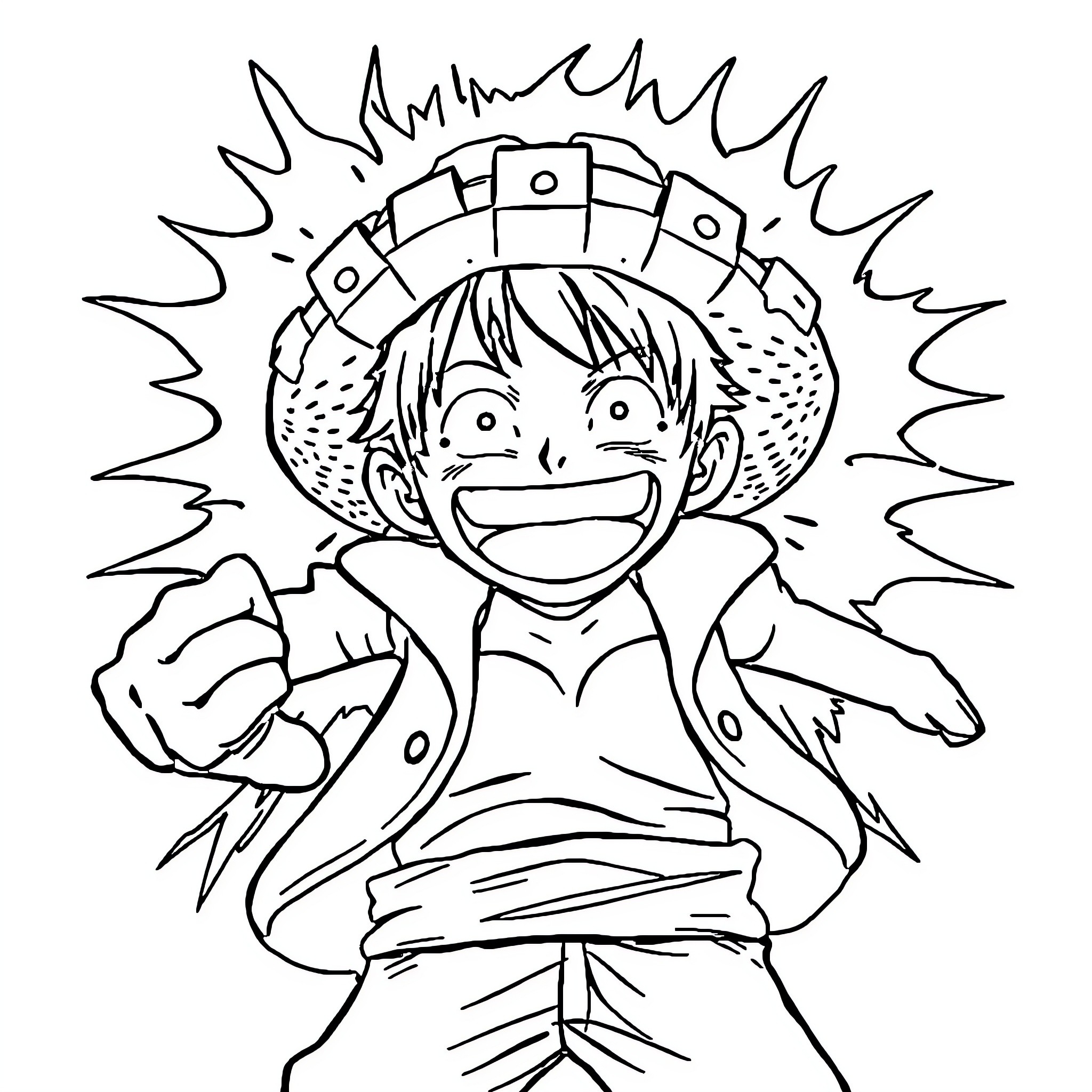 Luffy's Exciting Adventure Coloring Page (free black-and-white line drawing printable PDF for all, from beginners to advanced learners, including children, teens, adults, and seniors)