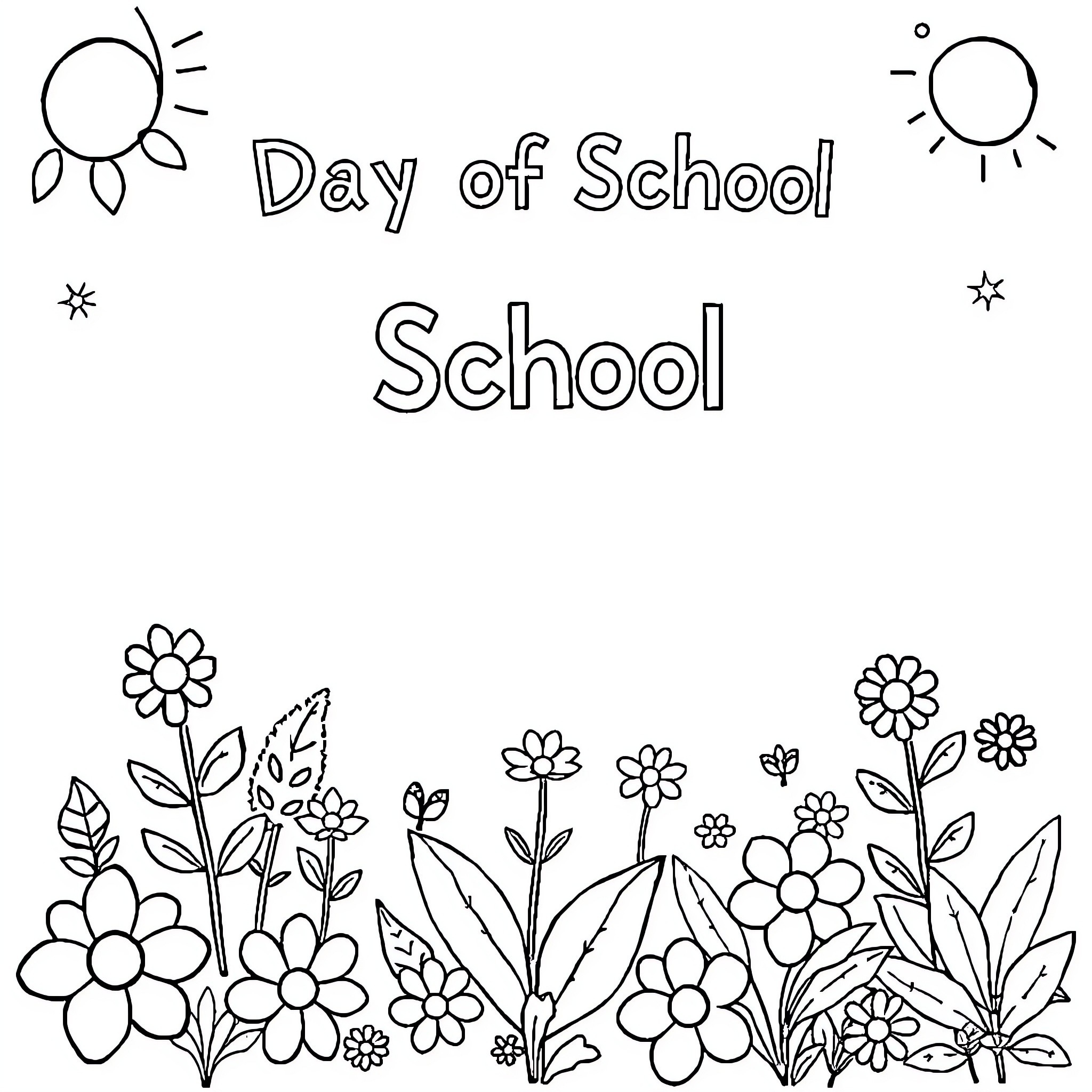 Plant-themed day of school scene Coloring Page (free black-and-white line drawing printable PDF for all, from beginners to advanced learners, including children, teens, adults, and seniors)