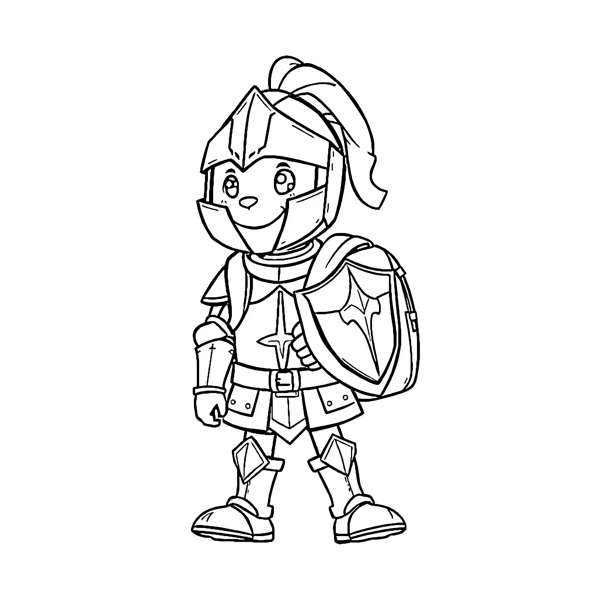 Knight with shield and sword in action pose Coloring Page (free black-and-white line drawing printable PDF for all, from beginners to advanced learners, including children, teens, adults, and seniors)
