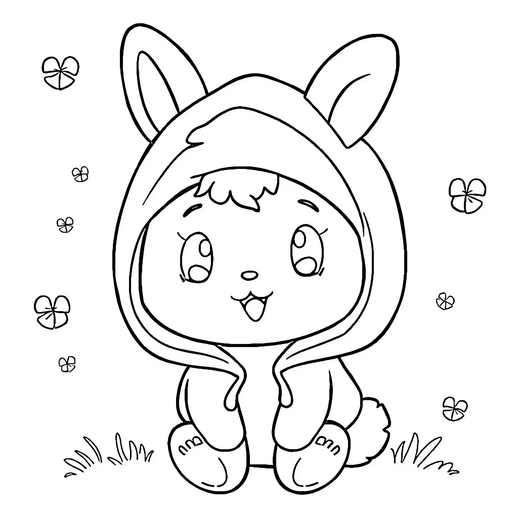 Melody in Adorable Bunny Outfit Coloring Page (free black-and-white line drawing printable PDF for all, from beginners to advanced learners, including children, teens, adults, and seniors)