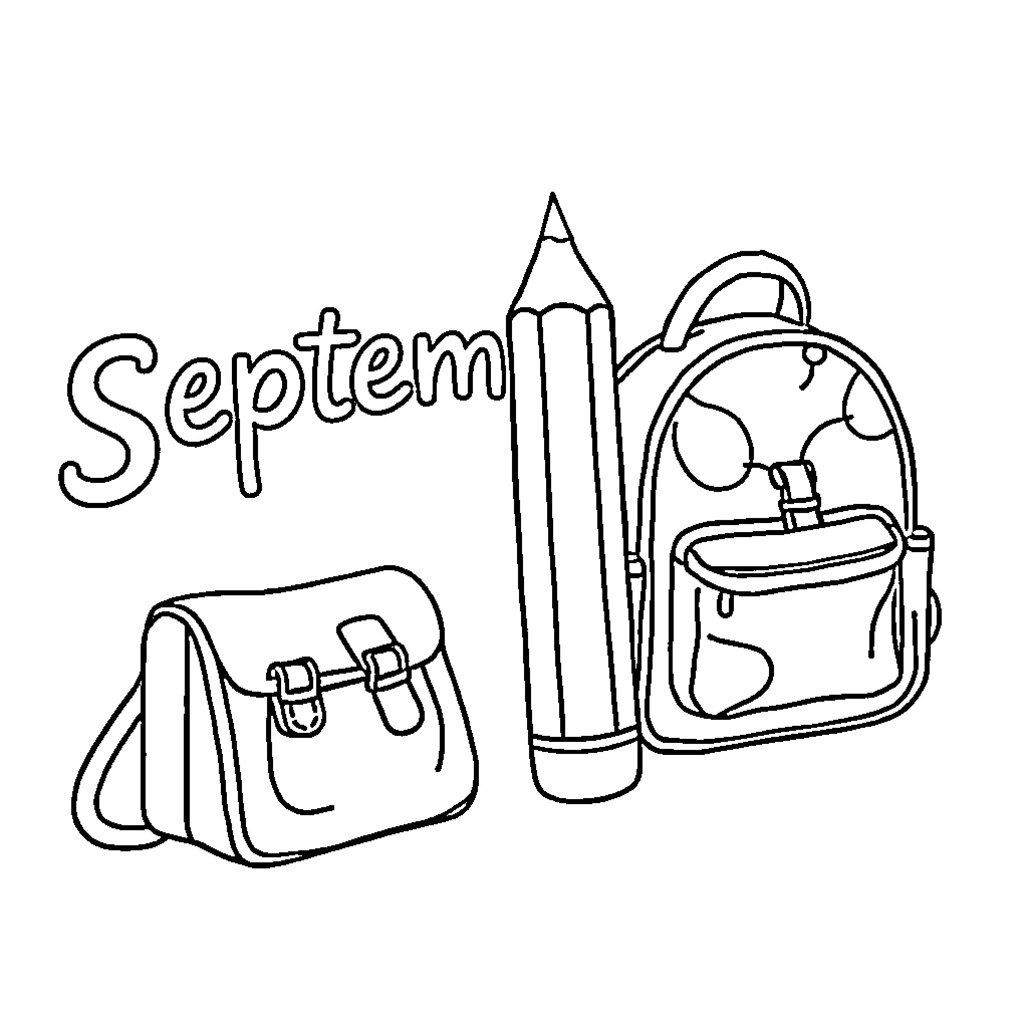 September school supplies and backpack Coloring Page (free black-and-white line drawing printable PDF for all, from beginners to advanced learners, including children, teens, adults, and seniors)