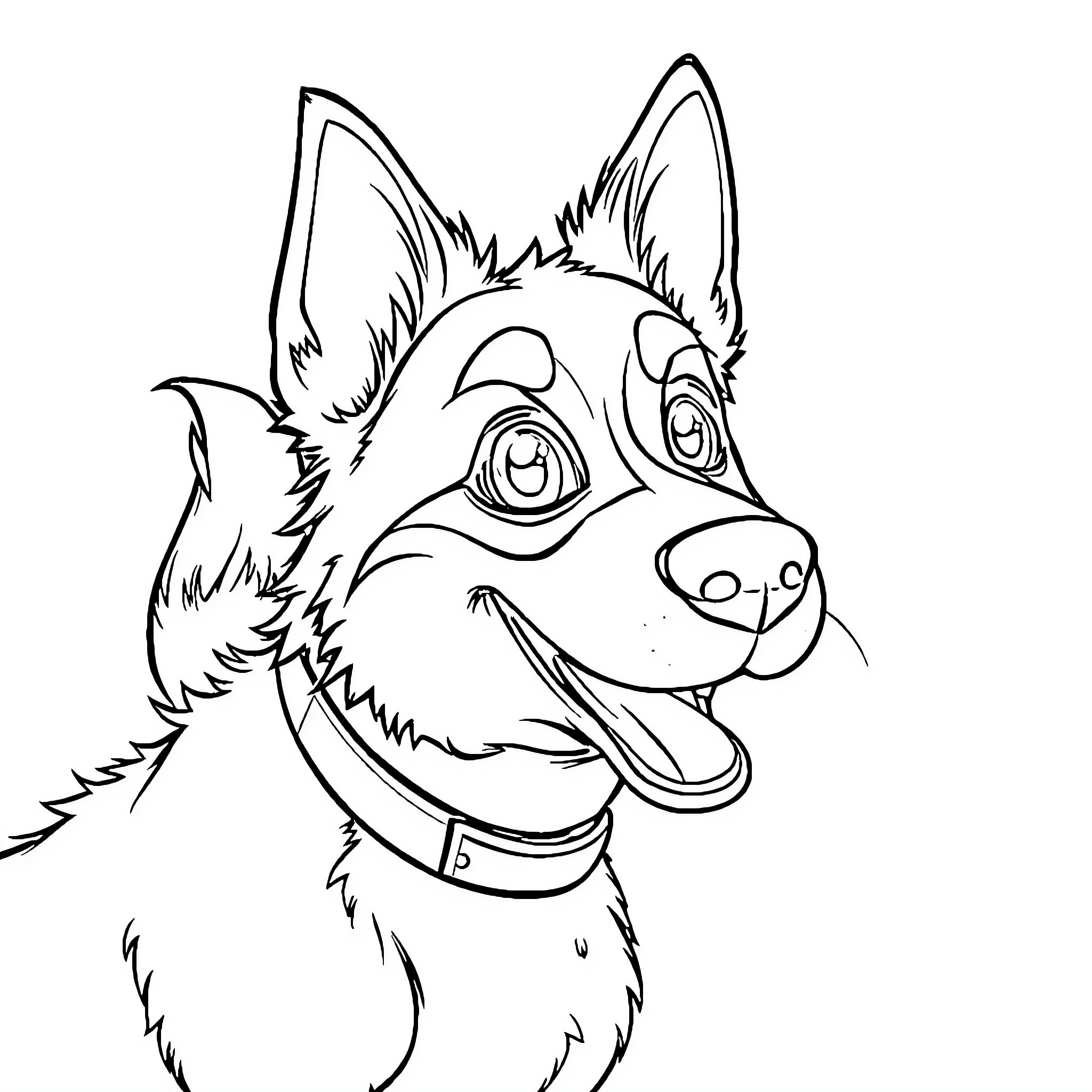 Spunki the cheerful dog with a friendly expression Coloring Page (free black-and-white line drawing printable PDF for all, from beginners to advanced learners, including children, teens, adults, and seniors)