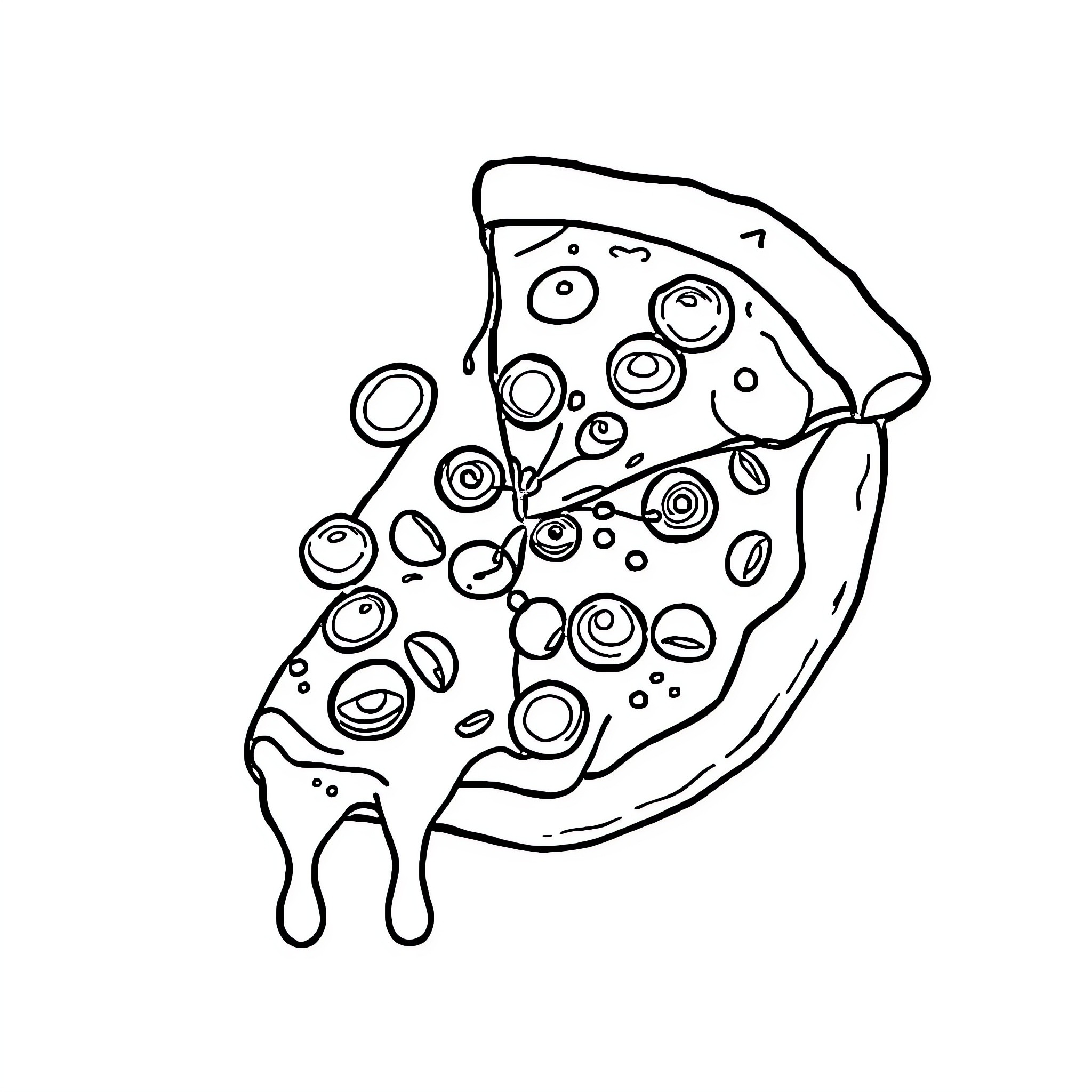 Pizza slice with fun abstract designs Coloring Page (free black-and-white line drawing printable PDF for all, from beginners to advanced learners, including children, teens, adults, and seniors)