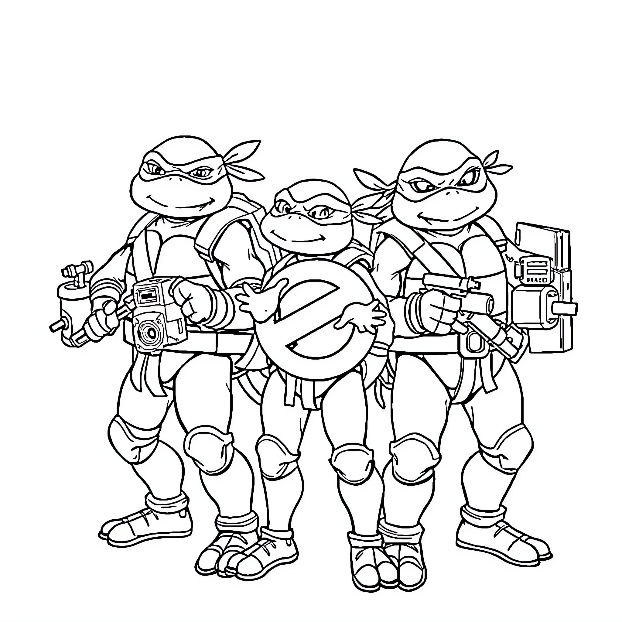 Ninja Turtles in action-packed adventure Coloring Page (free black-and-white line drawing printable PDF for all, from beginners to advanced learners, including children, teens, adults, and seniors)
