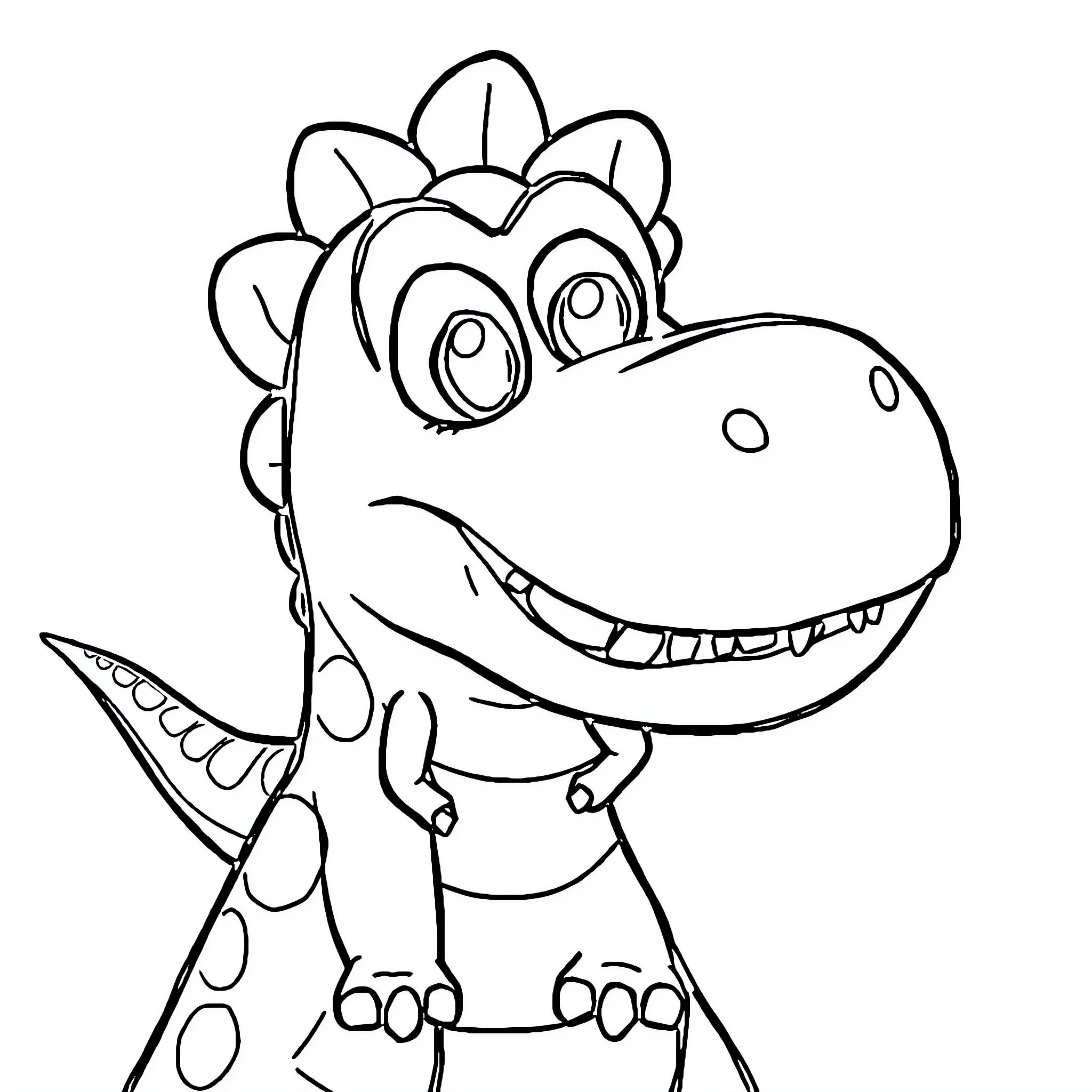 Dinosaur with a friendly expression Coloring Page (free black-and-white line drawing printable PDF for all, from beginners to advanced learners, including children, teens, adults, and seniors)
