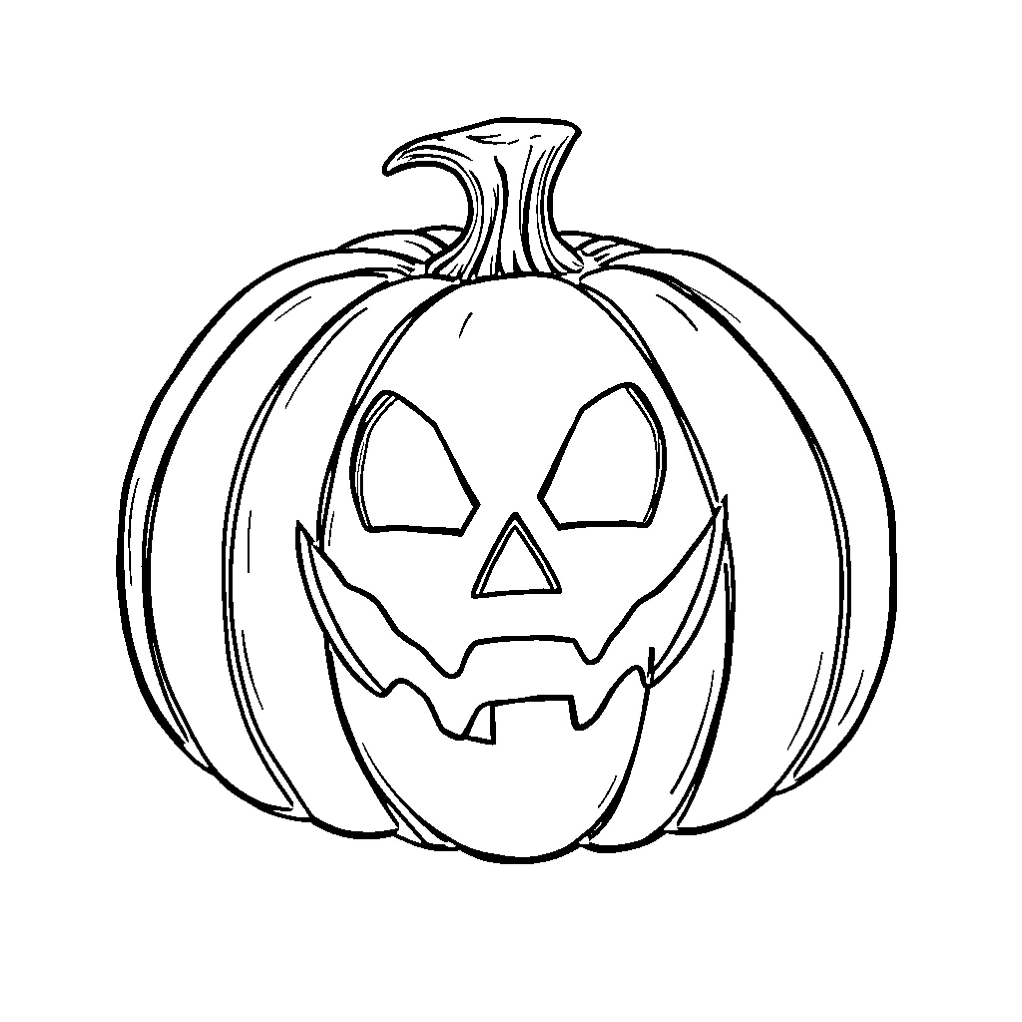 Pumpkin with spooky carved face Coloring Page (free black-and-white line drawing printable PDF for all, from beginners to advanced learners, including children, teens, adults, and seniors)