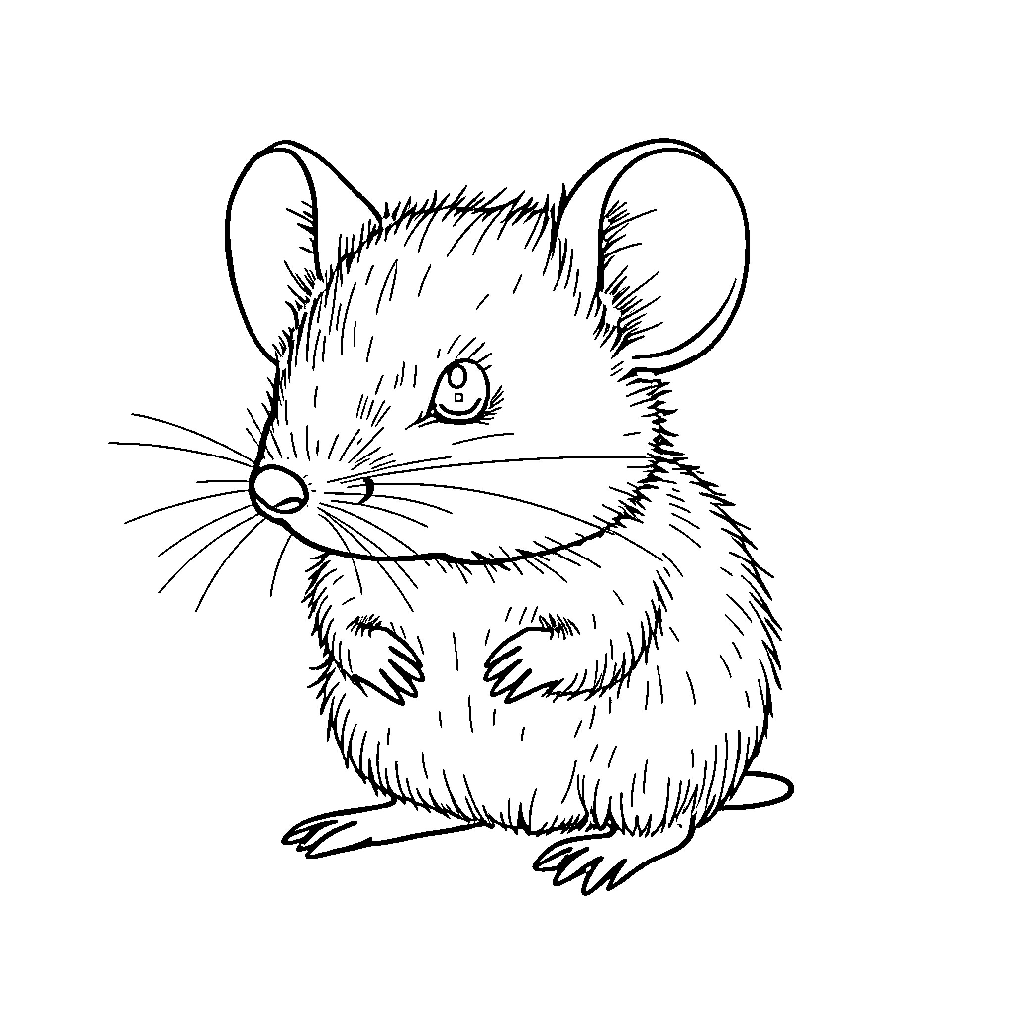 Mouse scurrying with curious expression Coloring Page (free black-and-white line drawing printable PDF for all, from beginners to advanced learners, including children, teens, adults, and seniors)