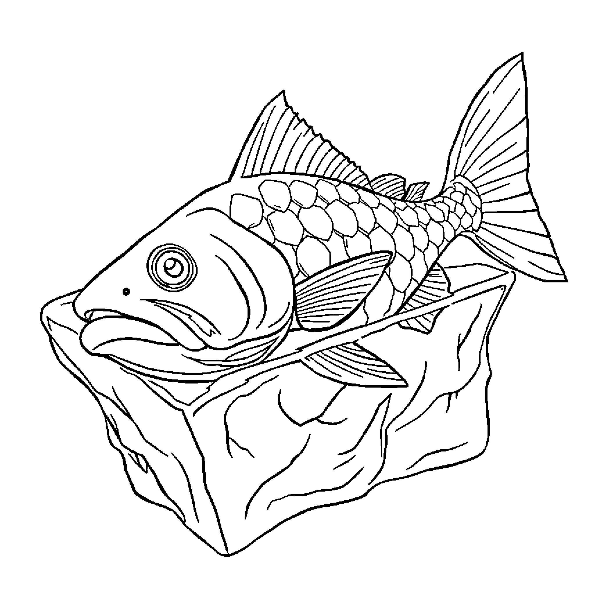 Piranha swimming in watery environment Coloring Page (free black-and-white line drawing printable PDF for all, from beginners to advanced learners, including children, teens, adults, and seniors)