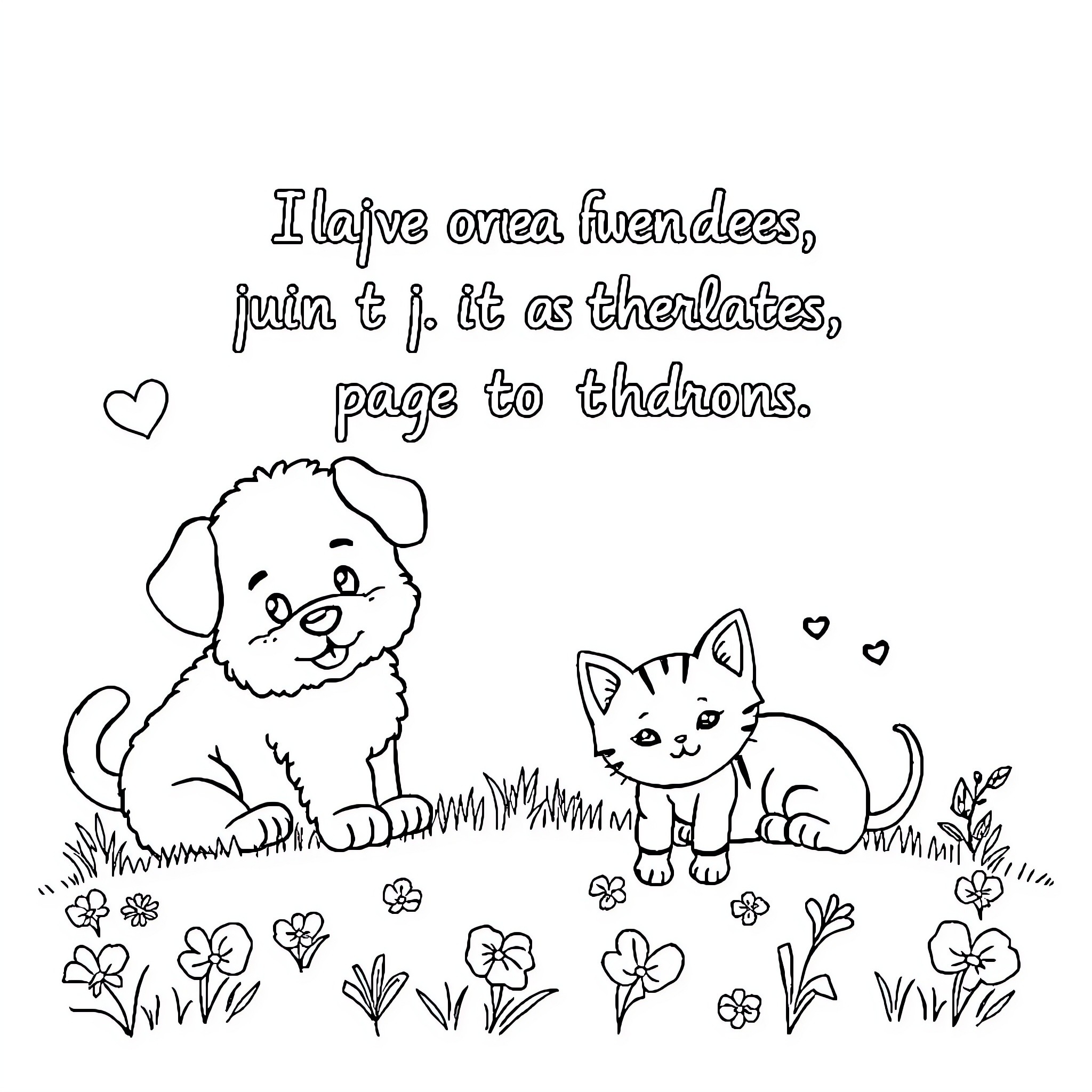 Animal friends enjoying nature in the garden Coloring Page (free black-and-white line drawing printable PDF for all, from beginners to advanced learners, including children, teens, adults, and seniors)