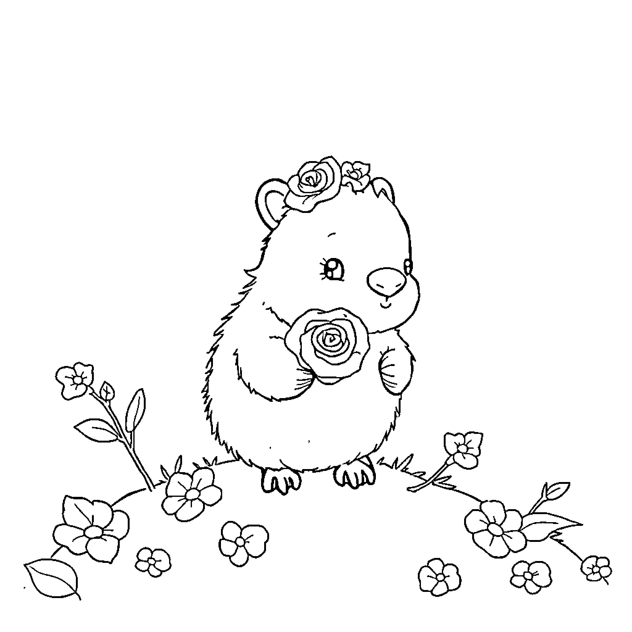 Pony among flowers and foliage Coloring Page (free black-and-white line drawing printable PDF for all, from beginners to advanced learners, including children, teens, adults, and seniors)