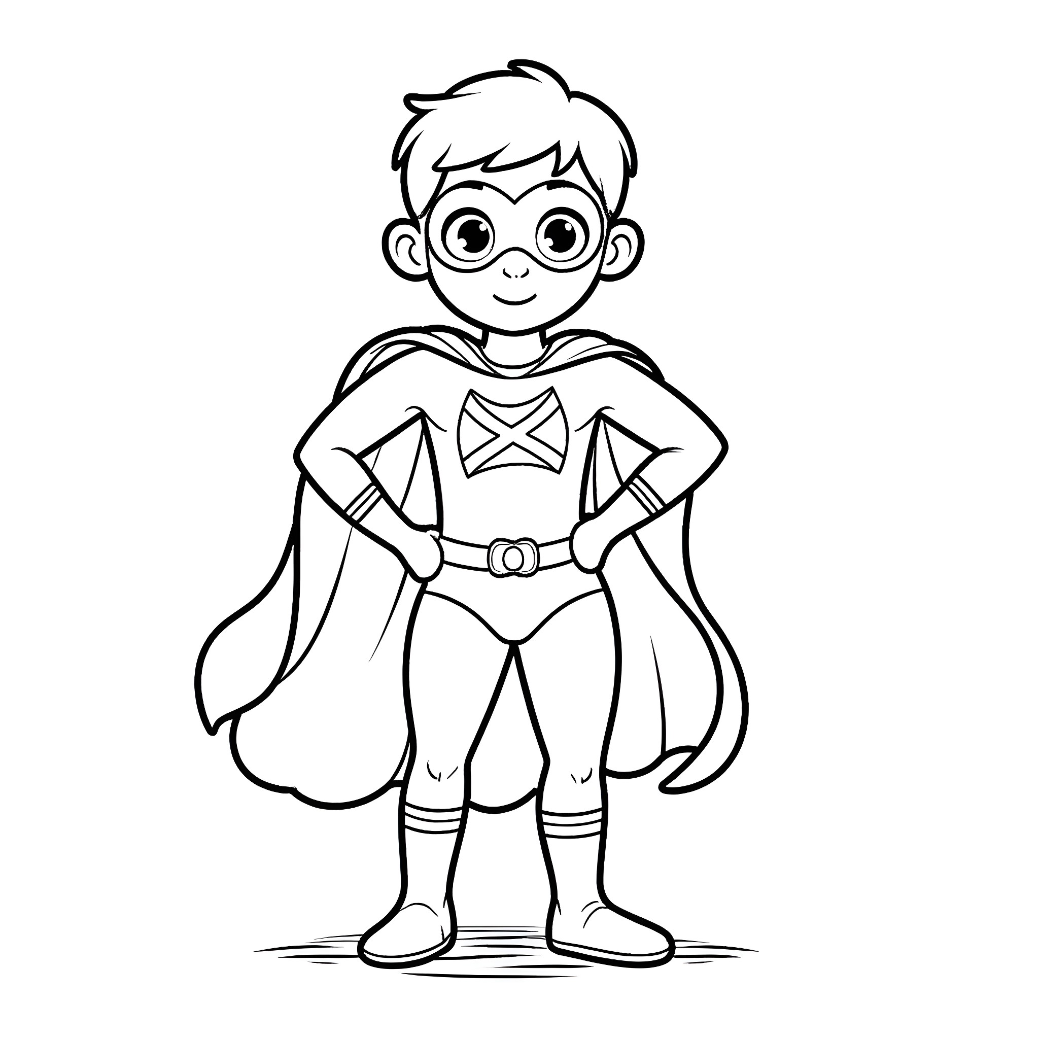 Batman in heroic pose with cape and costume Coloring Page (free black-and-white line drawing printable PDF for all, from beginners to advanced learners, including children, teens, adults, and seniors)