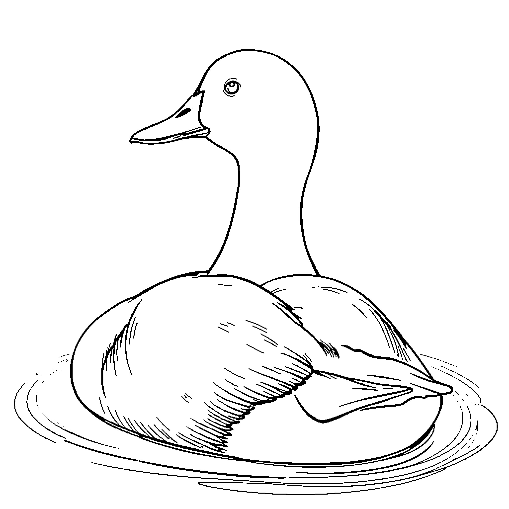 Duck floating peacefully on water Coloring Page (free black-and-white line drawing printable PDF for all, from beginners to advanced learners, including children, teens, adults, and seniors)