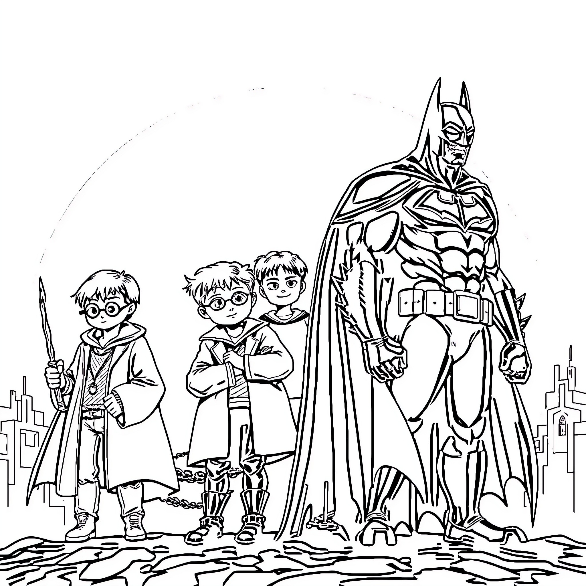 Venom: Heroic Trio in Action Coloring Page (free black-and-white line drawing printable PDF for all, from beginners to advanced learners, including children, teens, adults, and seniors)