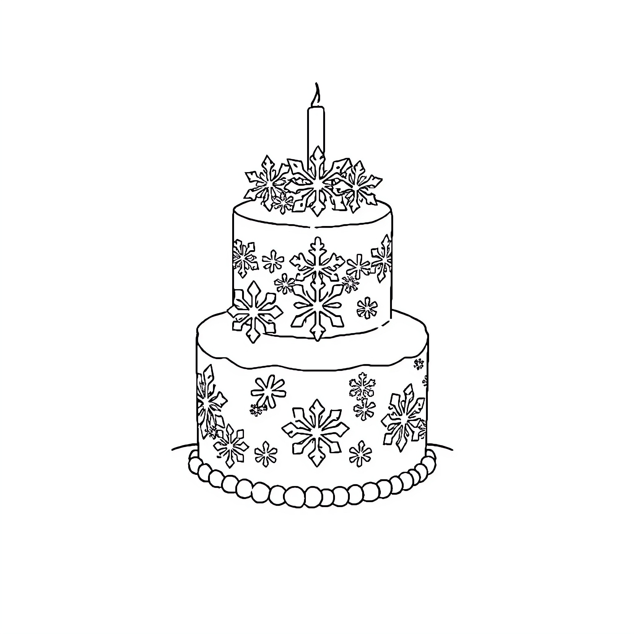 Snow Queen's Winter Wonderland Cake Coloring Page (free black-and-white line drawing printable PDF for all, from beginners to advanced learners, including children, teens, adults, and seniors)