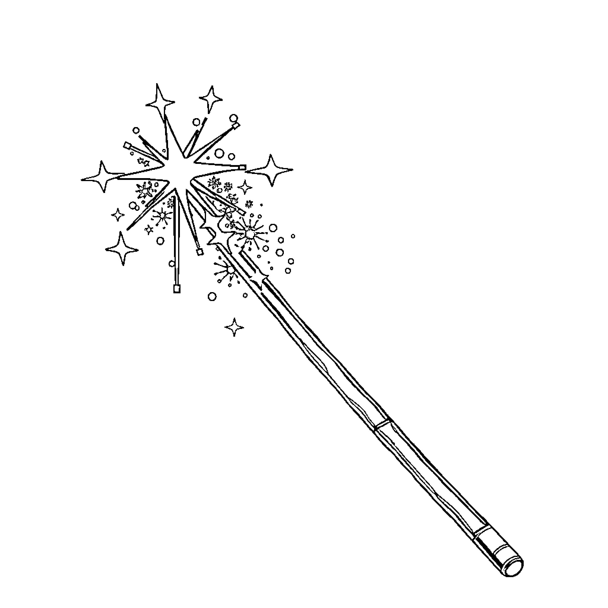 Wand casting magical spells and effects Coloring Page (free black-and-white line drawing printable PDF for all, from beginners to advanced learners, including children, teens, adults, and seniors)