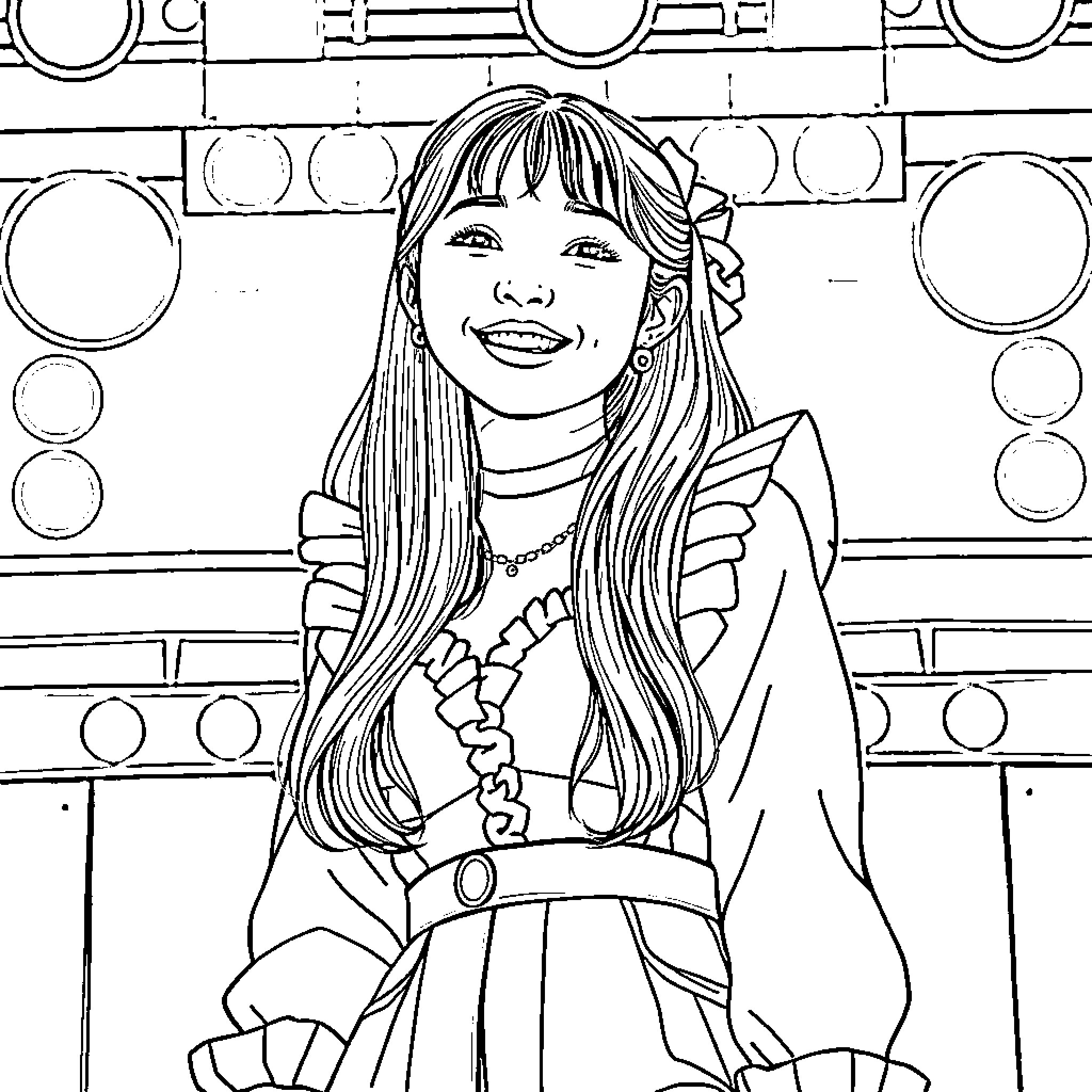 Nayeon's Joyful Performance on Stage Coloring Page (free black-and-white line drawing printable PDF for all, from beginners to advanced learners, including children, teens, adults, and seniors)