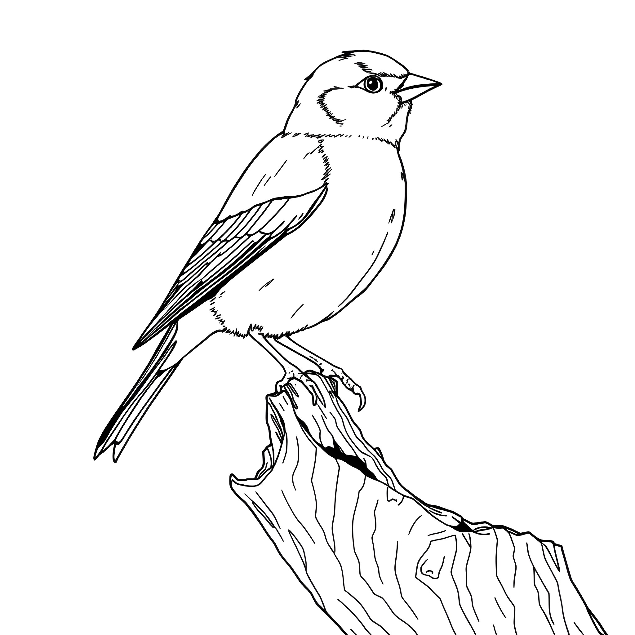Goldfinch perching on a branch Coloring Page (free black-and-white line drawing printable PDF for all, from beginners to advanced learners, including children, teens, adults, and seniors)