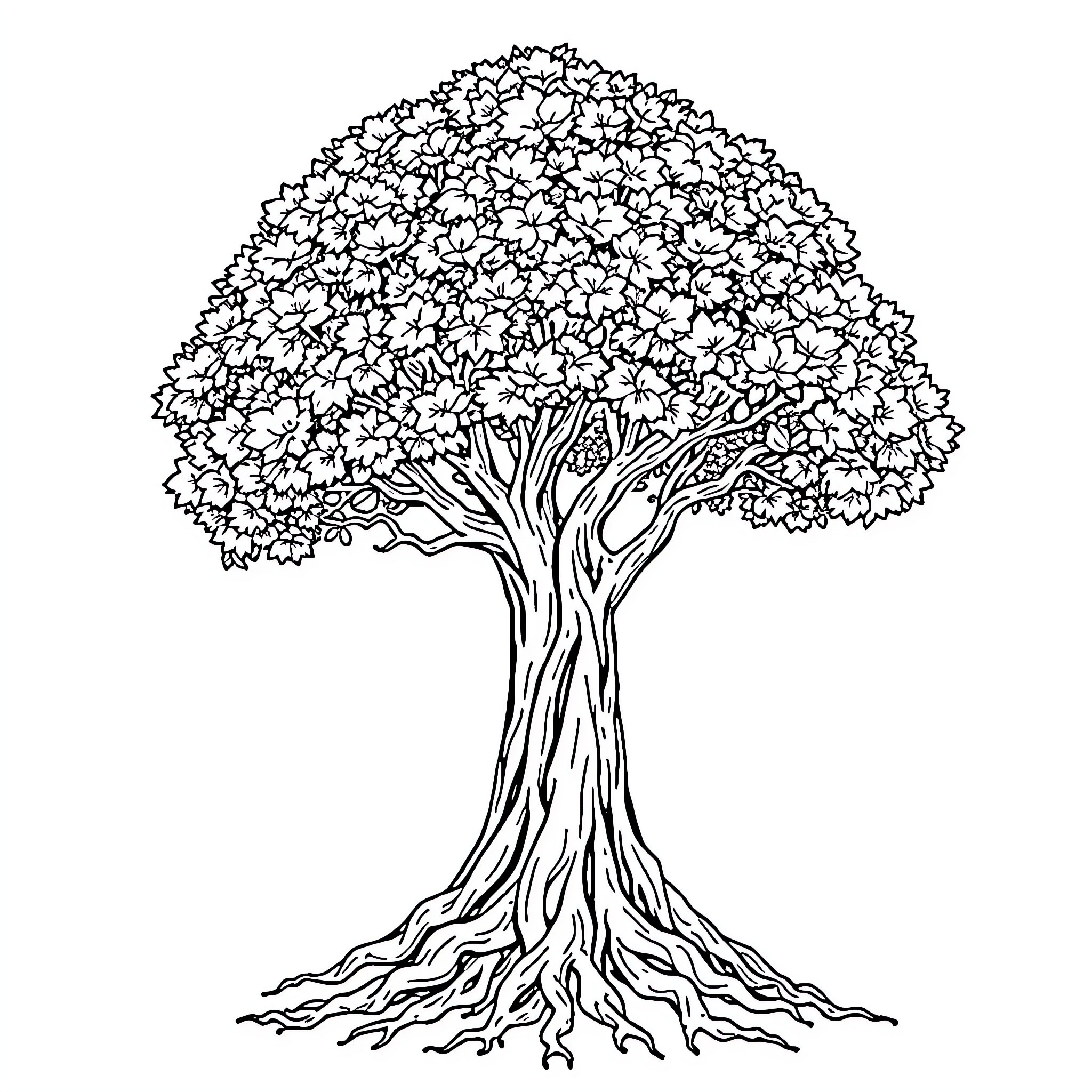 Tree blooming with intricate flowers Coloring Page (free black-and-white line drawing printable PDF for all, from beginners to advanced learners, including children, teens, adults, and seniors)