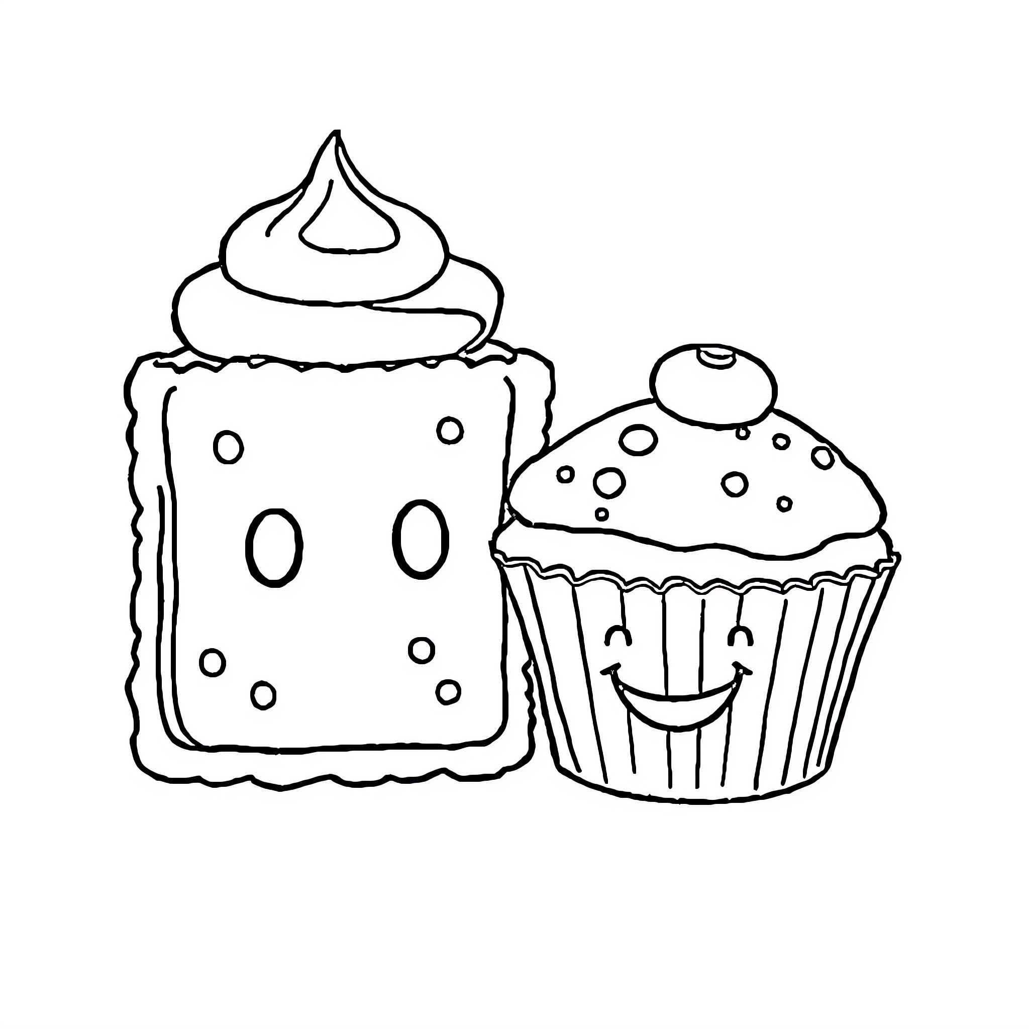 Poptart and Cupcake Sketch Coloring Page (free black-and-white line drawing printable PDF for all, from beginners to advanced learners, including children, teens, adults, and seniors)