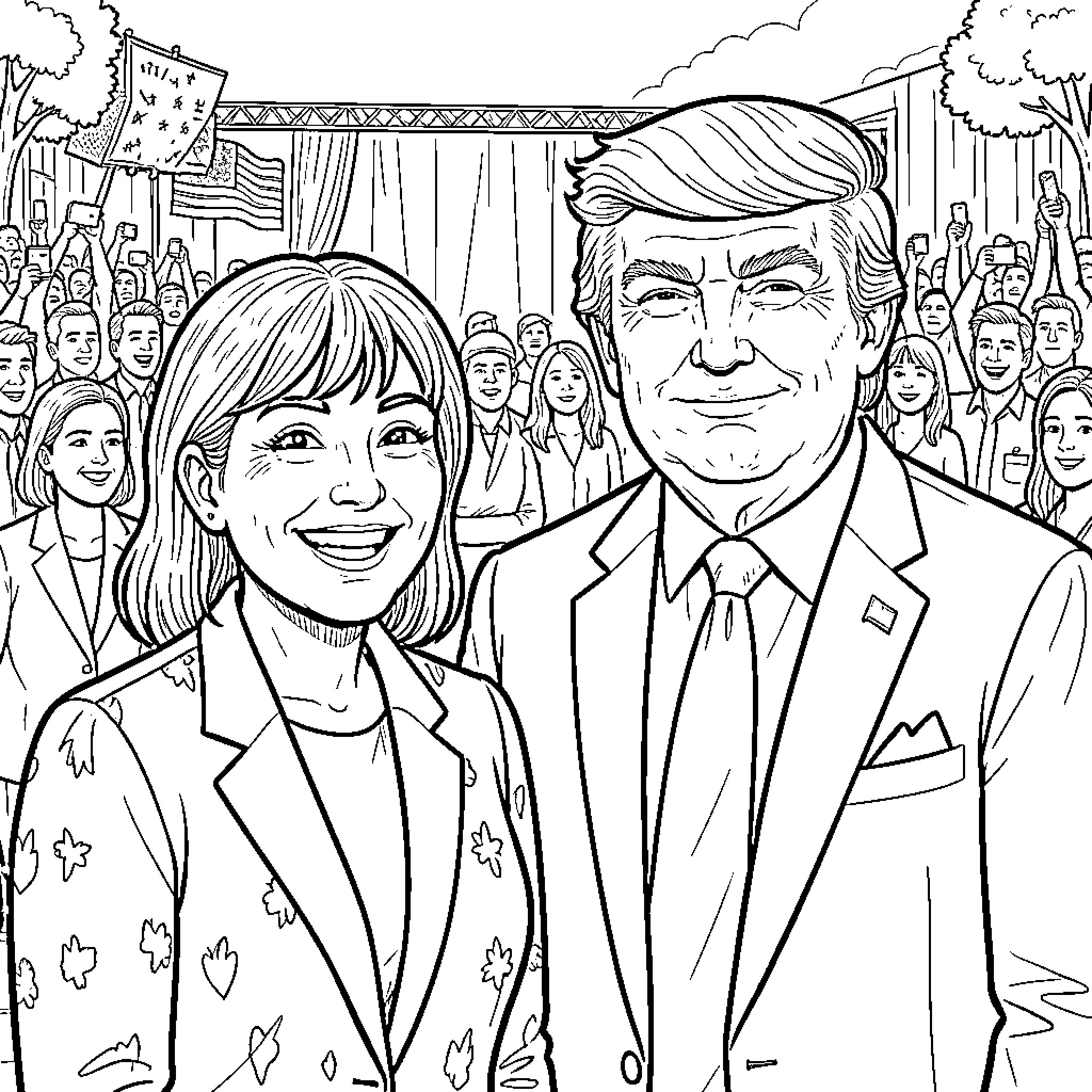 Mulukukeño Supporters Gather for Rally Coloring Page (free black-and-white line drawing printable PDF for all, from beginners to advanced learners, including children, teens, adults, and seniors)