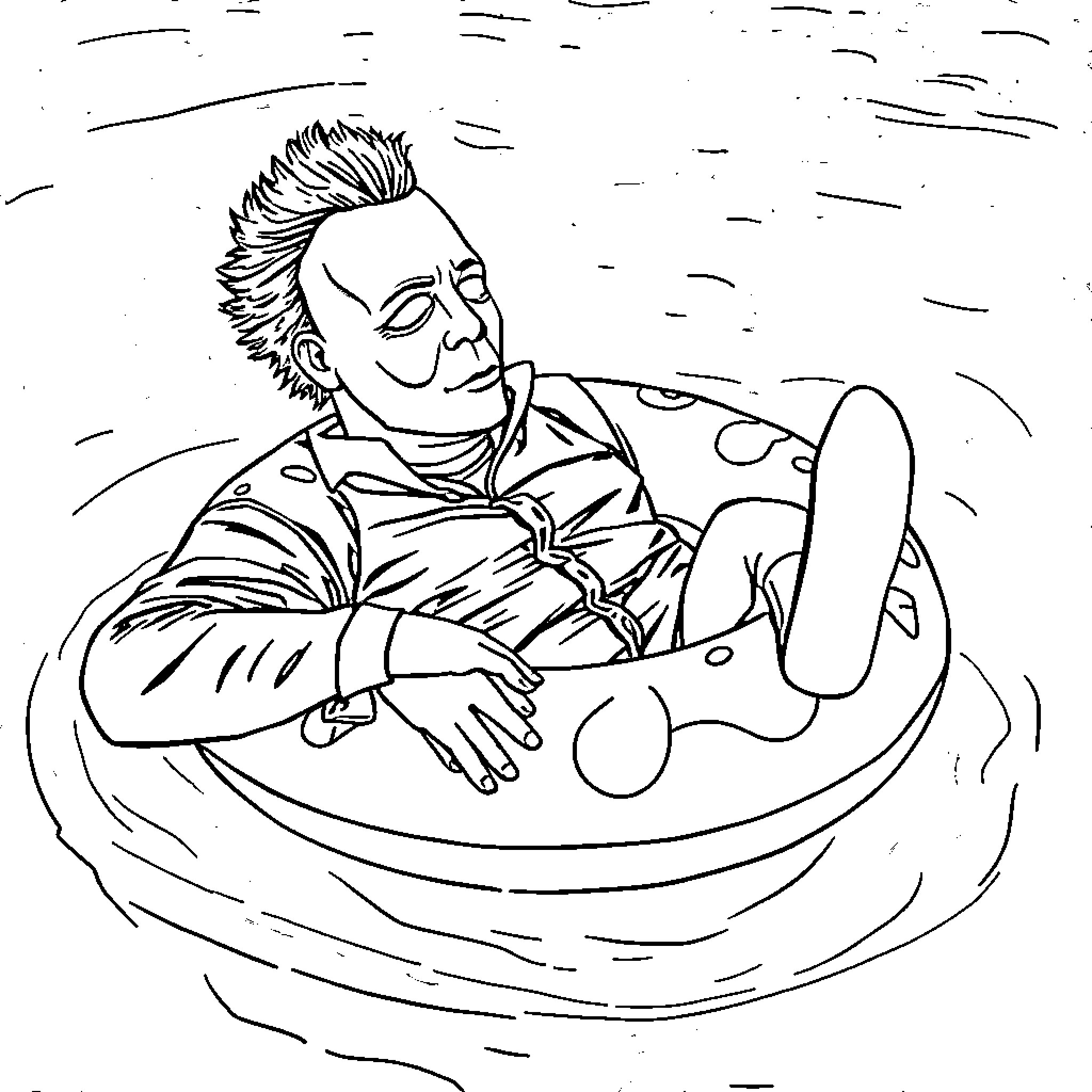 Michael Myers' Sinister Snowmobile Escapade Coloring Page (free black-and-white line drawing printable PDF for all, from beginners to advanced learners, including children, teens, adults, and seniors)