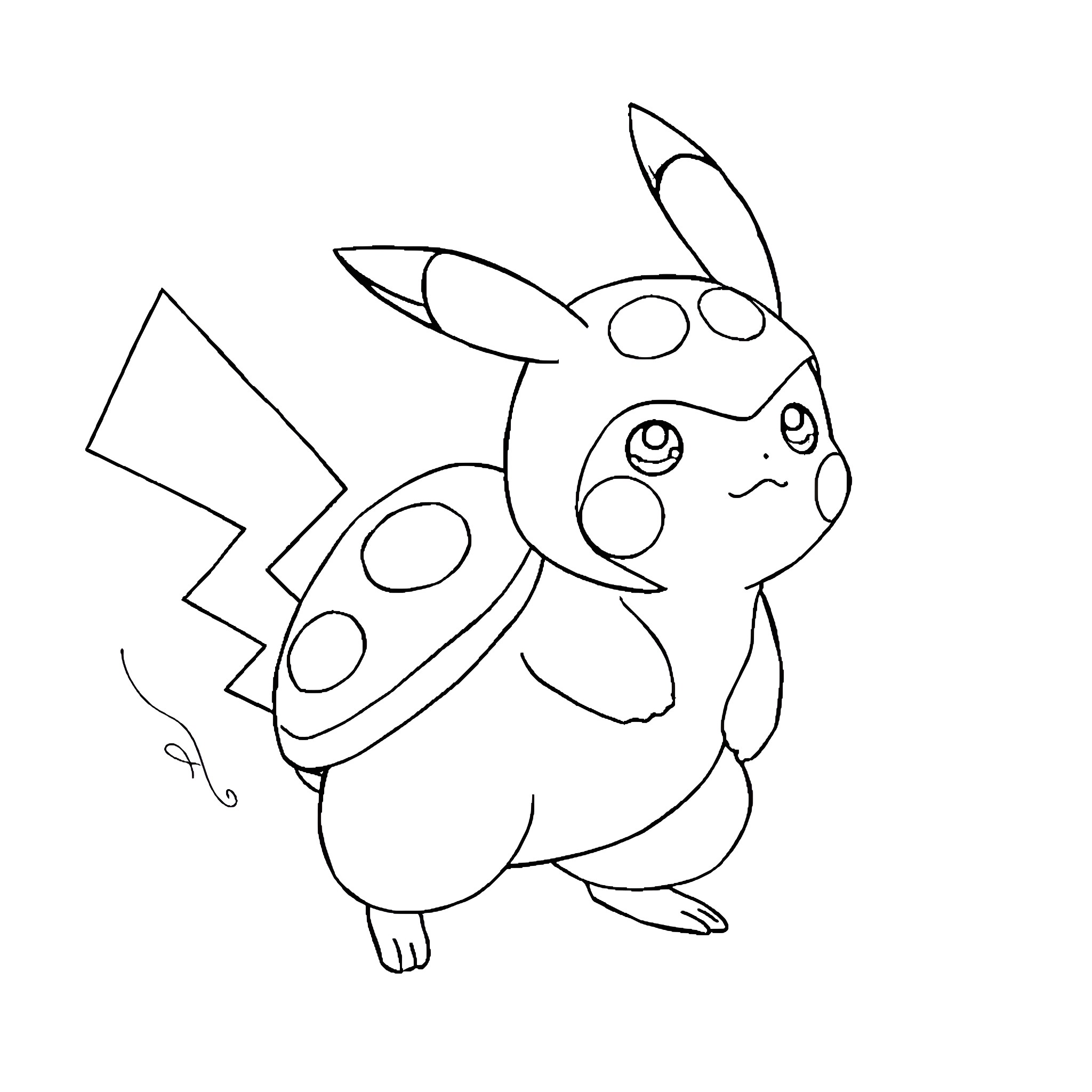 Pikachu expressing enthusiasm in a simple outline Coloring Page (free black-and-white line drawing printable PDF for all, from beginners to advanced learners, including children, teens, adults, and seniors)