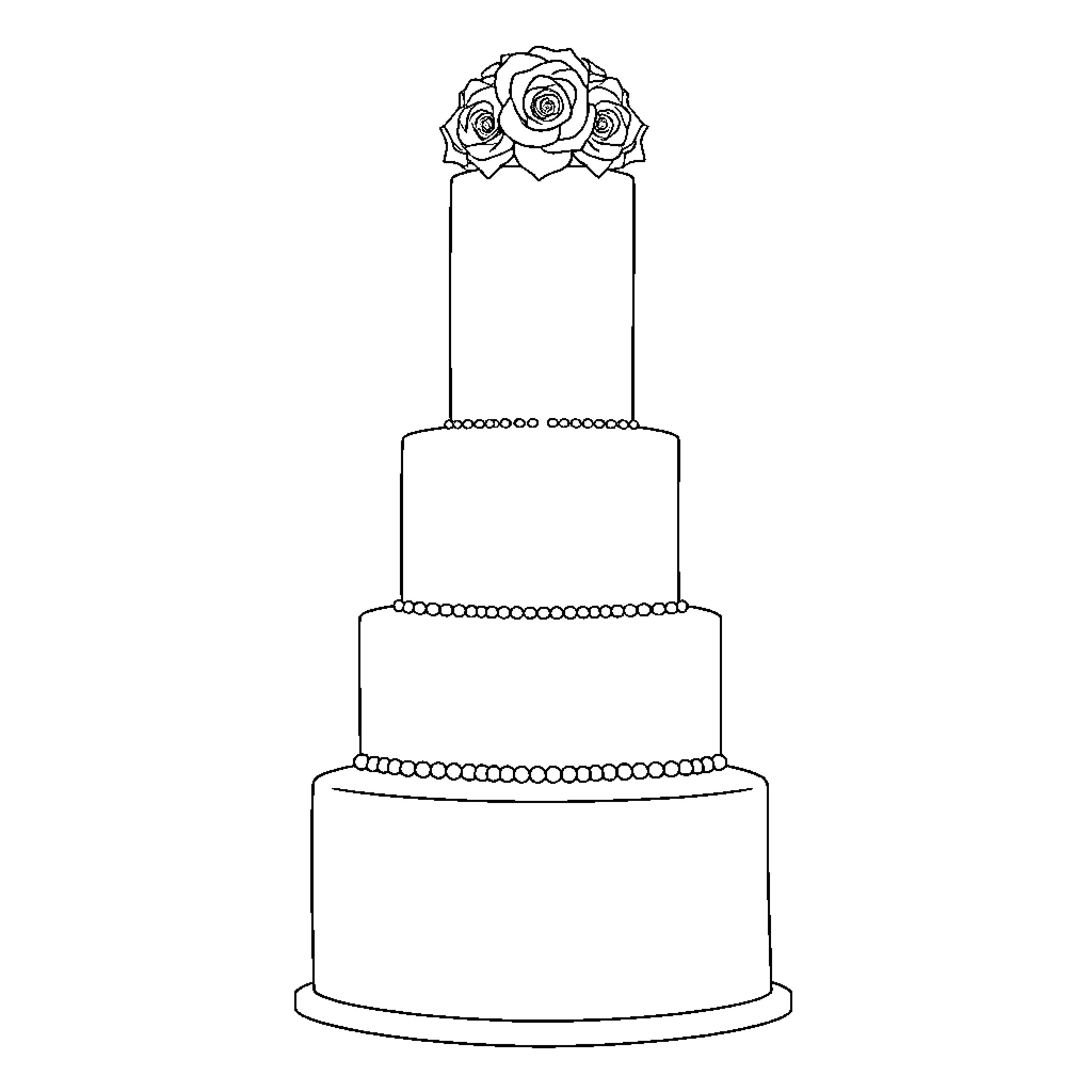 Wedding Cake with Floral Decoration Coloring Page (free black-and-white line drawing printable PDF for all, from beginners to advanced learners, including children, teens, adults, and seniors)