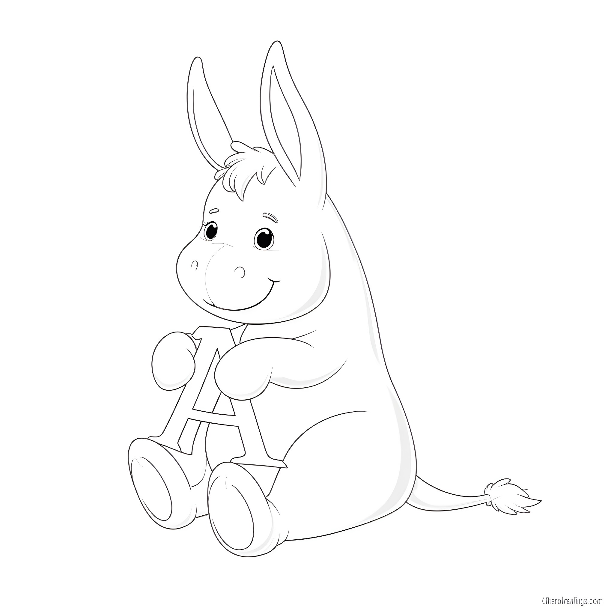 Eeyore the cheerful stuffed donkey toy Coloring Page (free black-and-white line drawing printable PDF for all, from beginners to advanced learners, including children, teens, adults, and seniors)