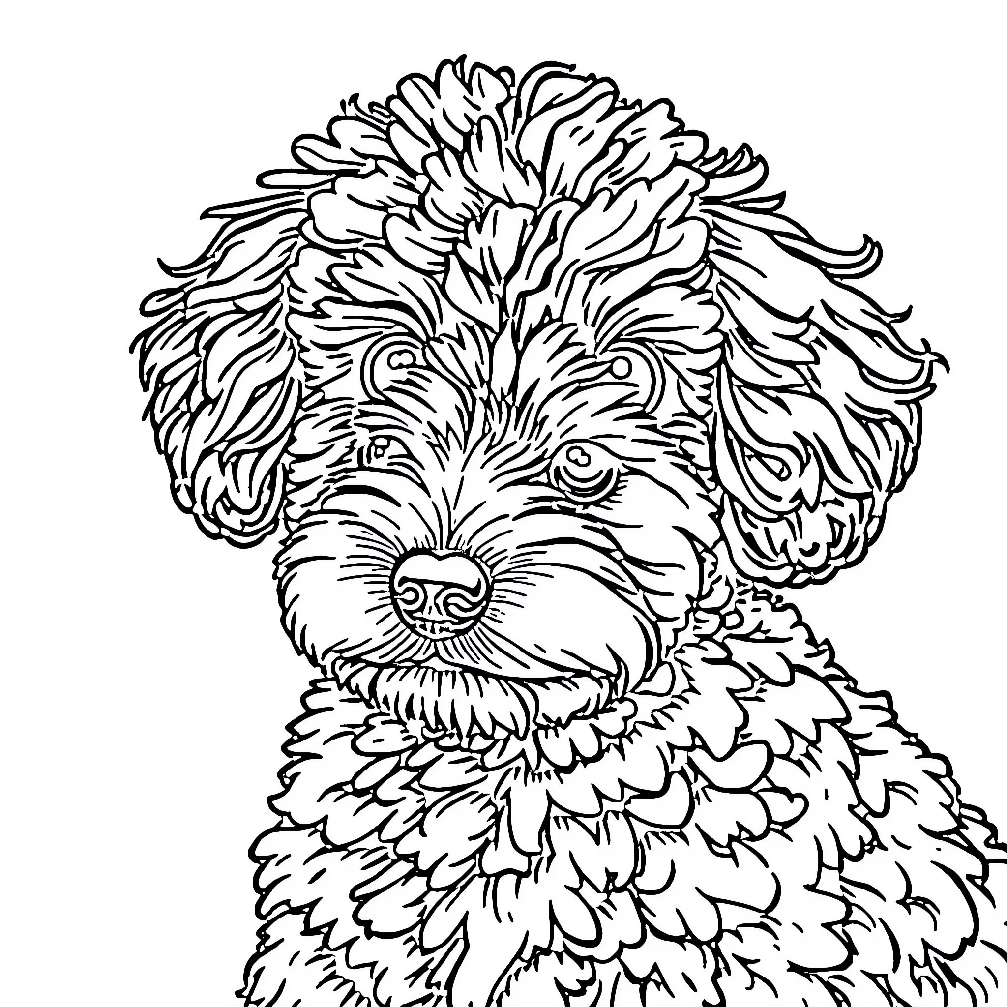 Poodle with a Playful Expression Coloring Page (free black-and-white line drawing printable PDF for all, from beginners to advanced learners, including children, teens, adults, and seniors)