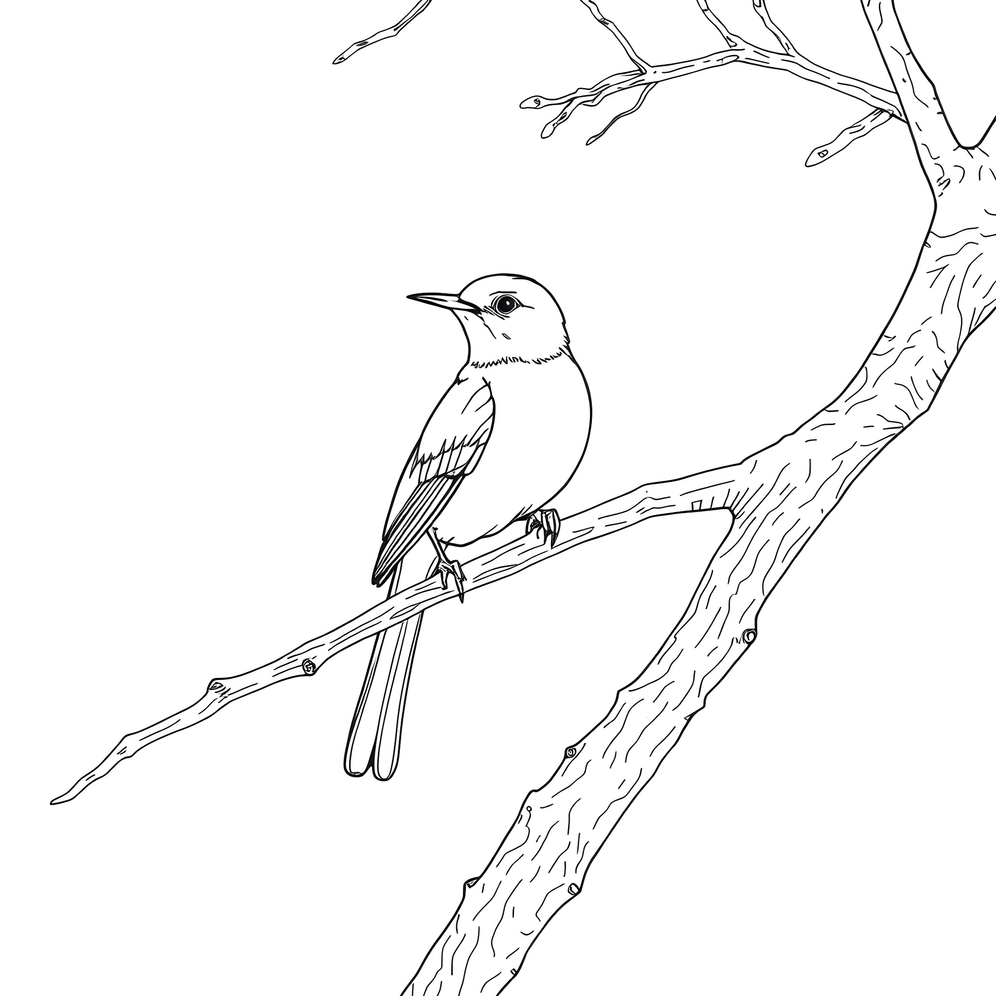 Honeycreeper perched on a branch Coloring Page (free black-and-white line drawing printable PDF for all, from beginners to advanced learners, including children, teens, adults, and seniors)