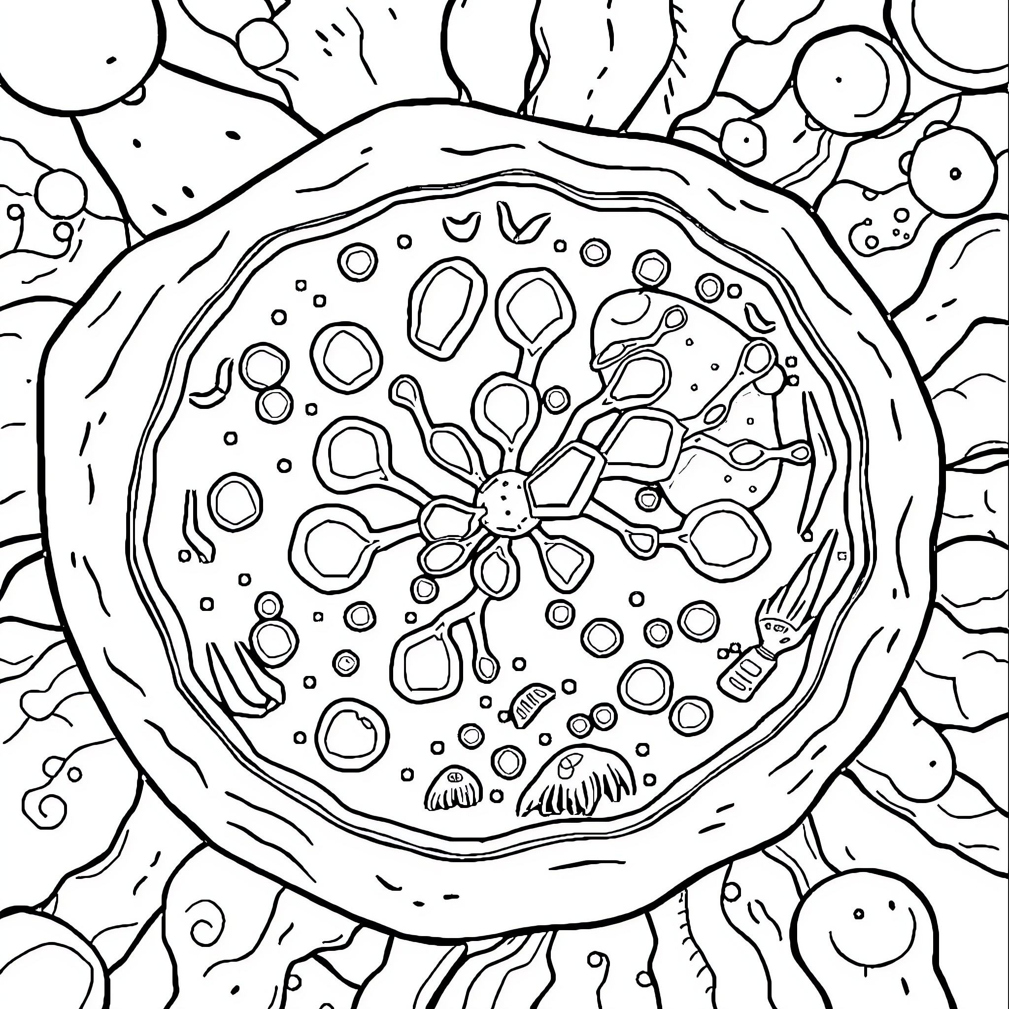 Mitochondria: The Powerhouse of the Cell Coloring Page (free black-and-white line drawing printable PDF for all, from beginners to advanced learners, including children, teens, adults, and seniors)