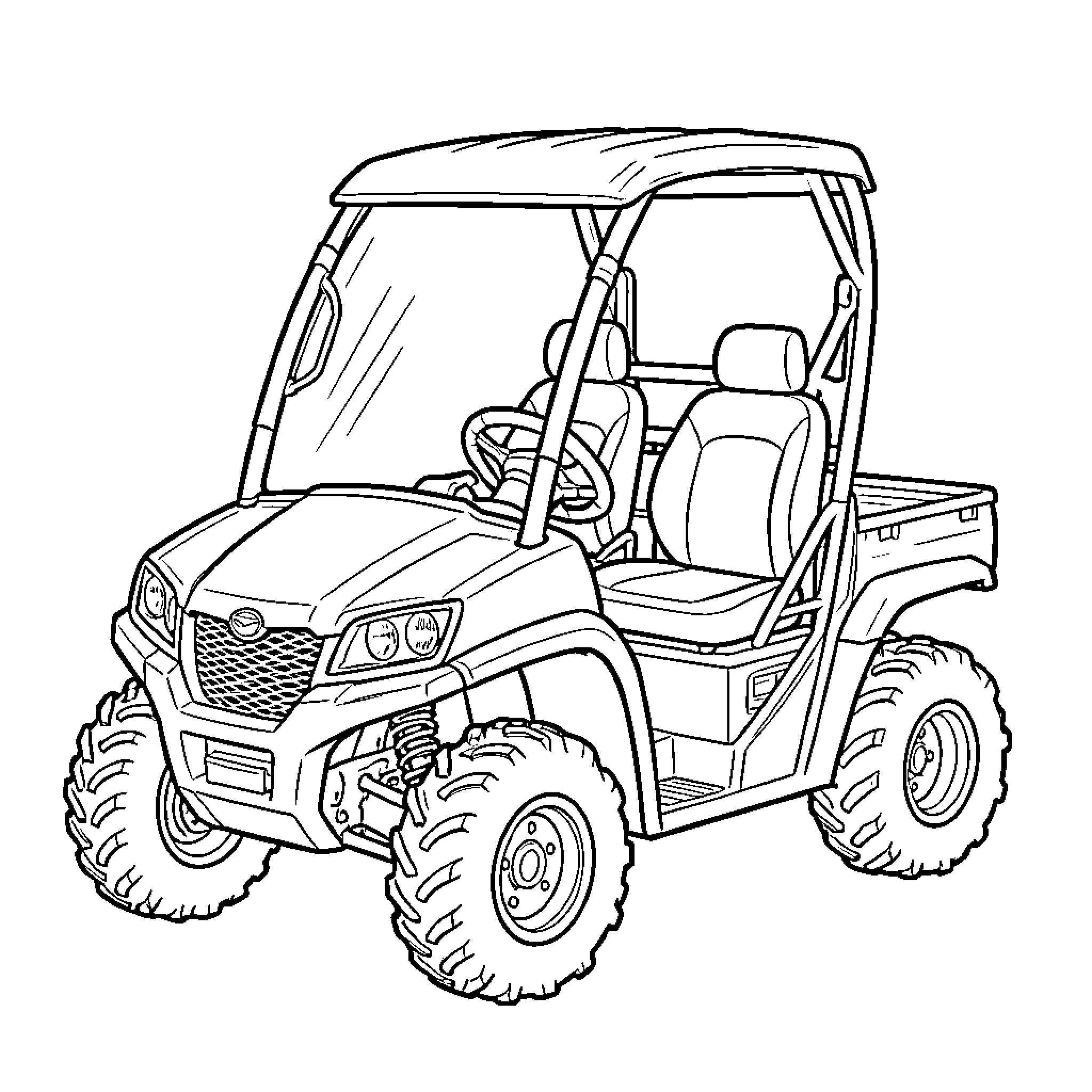 Fourwheeler driving through rugged terrain Coloring Page (free black-and-white line drawing printable PDF for all, from beginners to advanced learners, including children, teens, adults, and seniors)