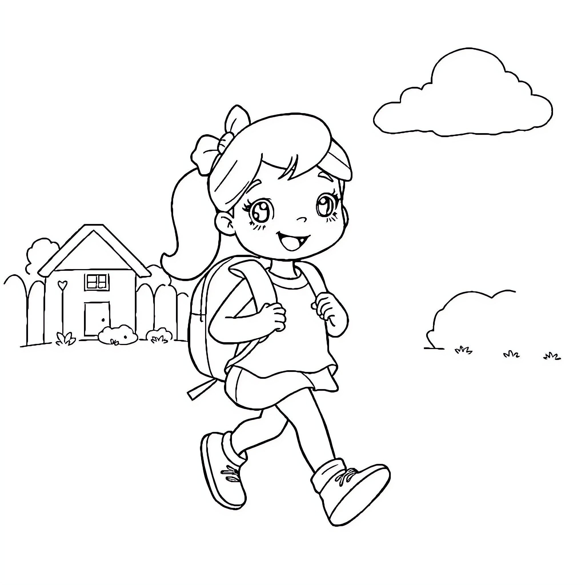 Bluey exploring the neighborhood happily Coloring Page (free black-and-white line drawing printable PDF for all, from beginners to advanced learners, including children, teens, adults, and seniors)