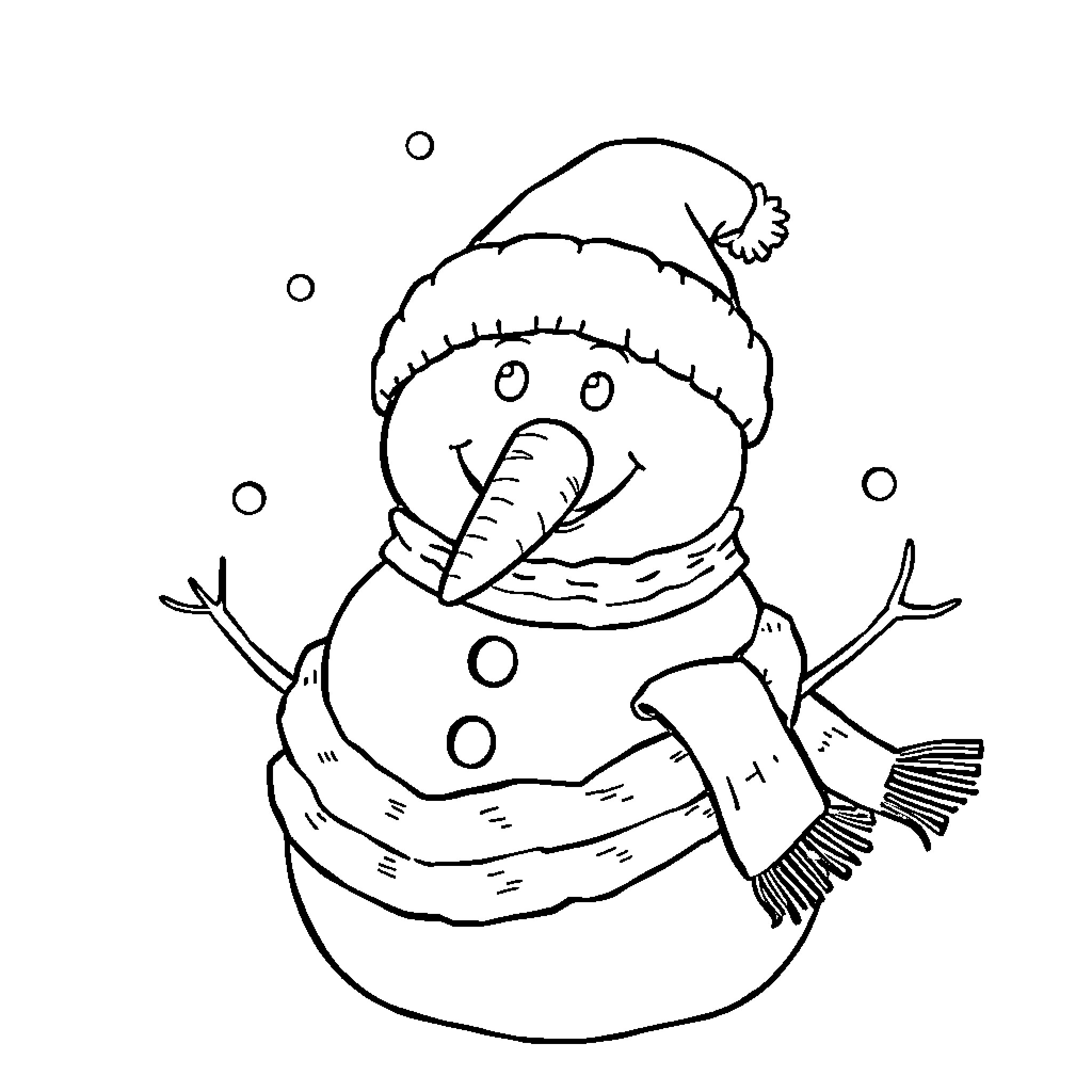 Snowman bundled up and enjoying the winter Coloring Page (free black-and-white line drawing printable PDF for all, from beginners to advanced learners, including children, teens, adults, and seniors)