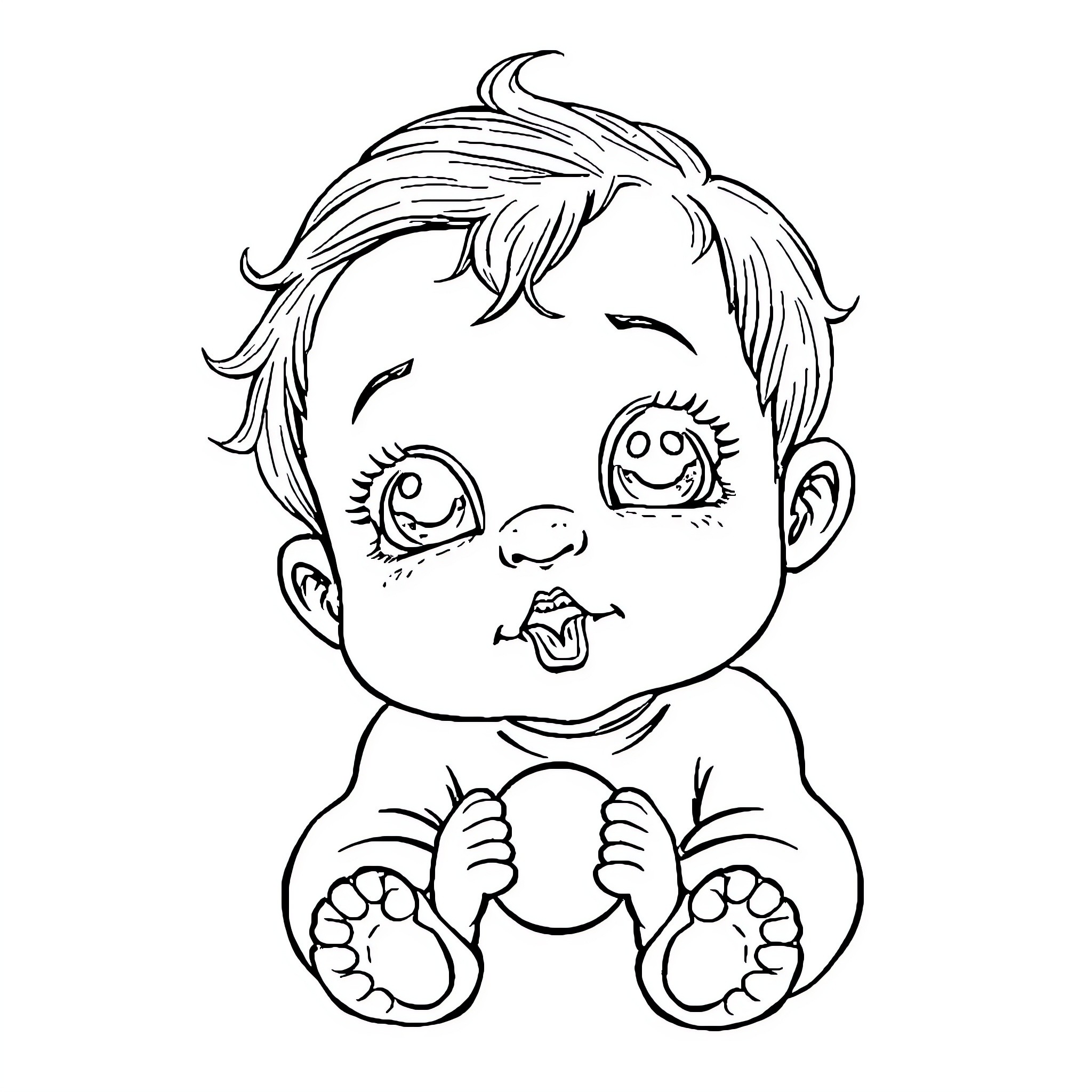 Bebe with big eyes and happy expression Coloring Page (free black-and-white line drawing printable PDF for all, from beginners to advanced learners, including children, teens, adults, and seniors)