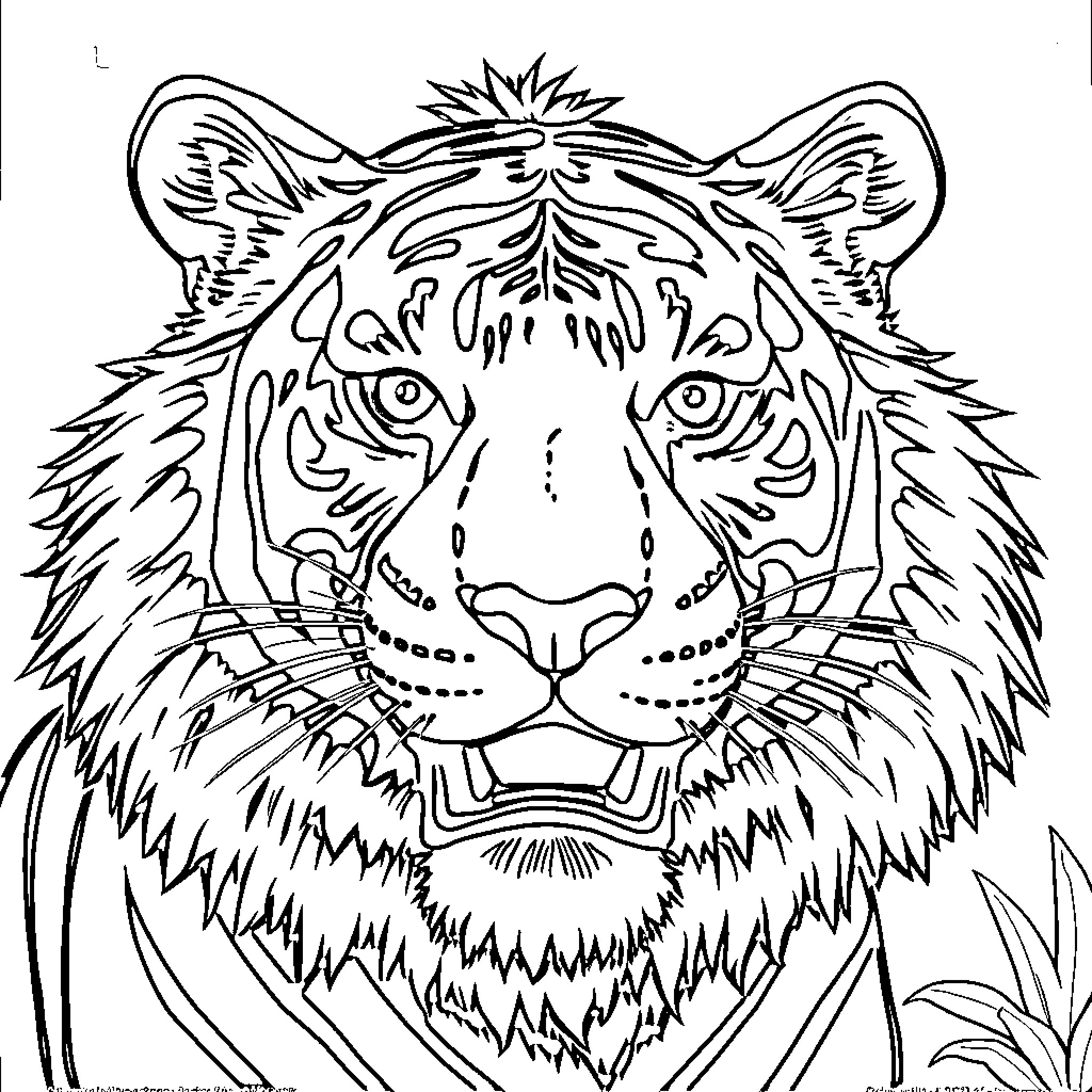 Tiger Roaring Fiercely in the Wild Coloring Page (free black-and-white line drawing printable PDF for all, from beginners to advanced learners, including children, teens, adults, and seniors)