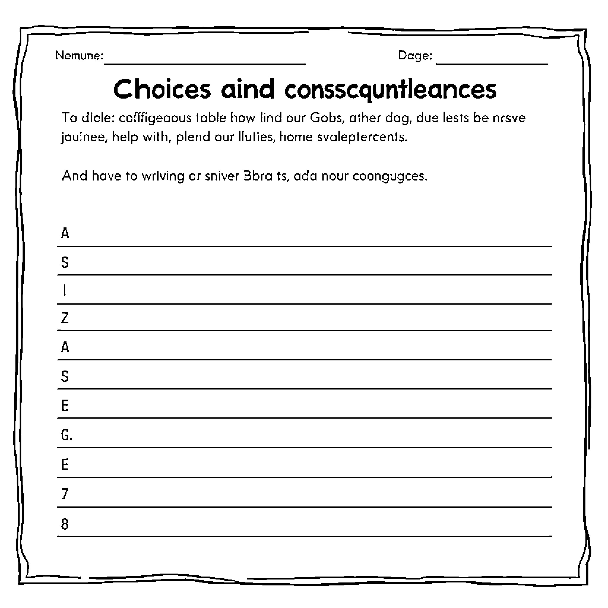Worksheet for Choices and Consequences Coloring Page (free black-and-white line drawing printable PDF for all, from beginners to advanced learners, including children, teens, adults, and seniors)