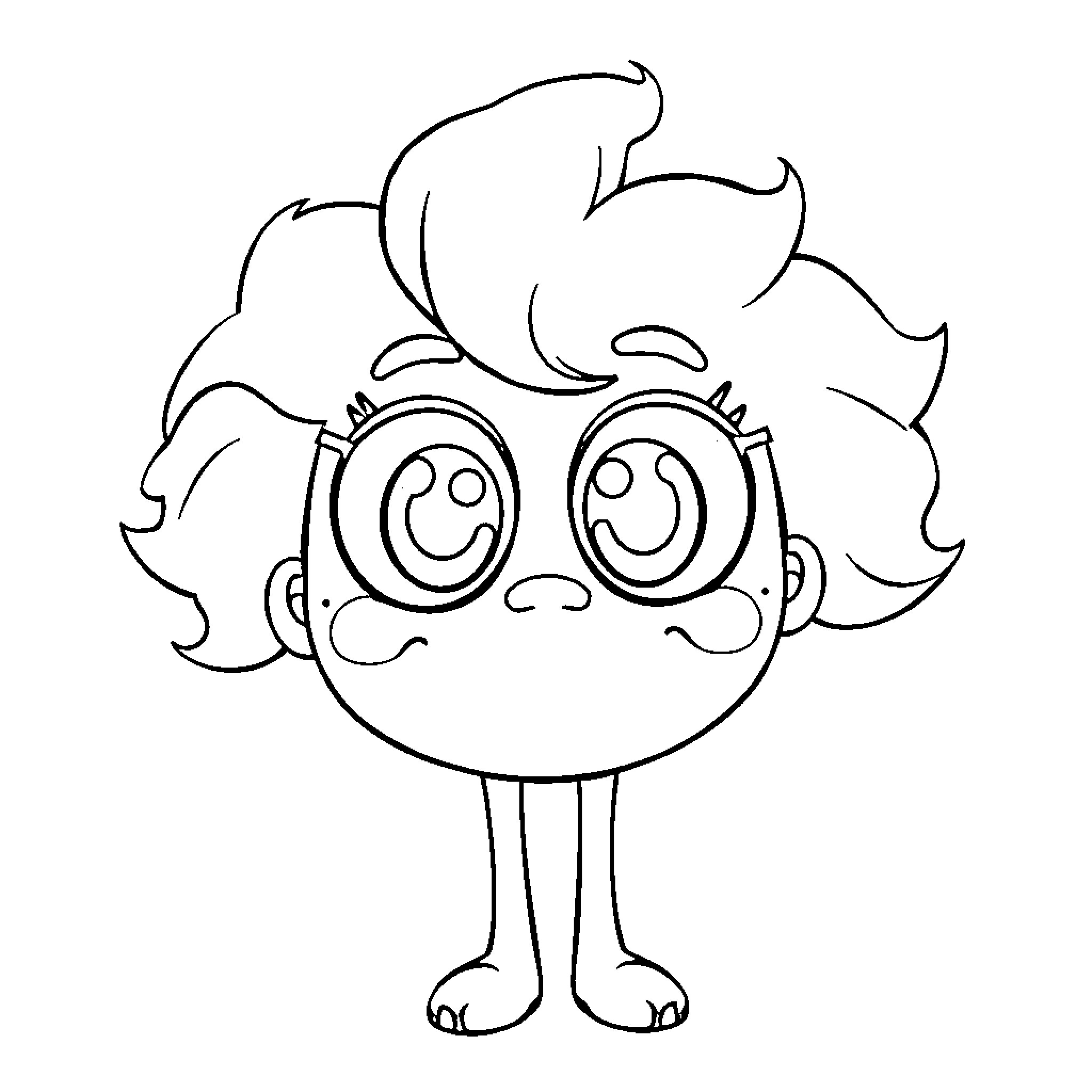Knopop character with big eyes and playful expression Coloring Page (free black-and-white line drawing printable PDF for all, from beginners to advanced learners, including children, teens, adults, and seniors)