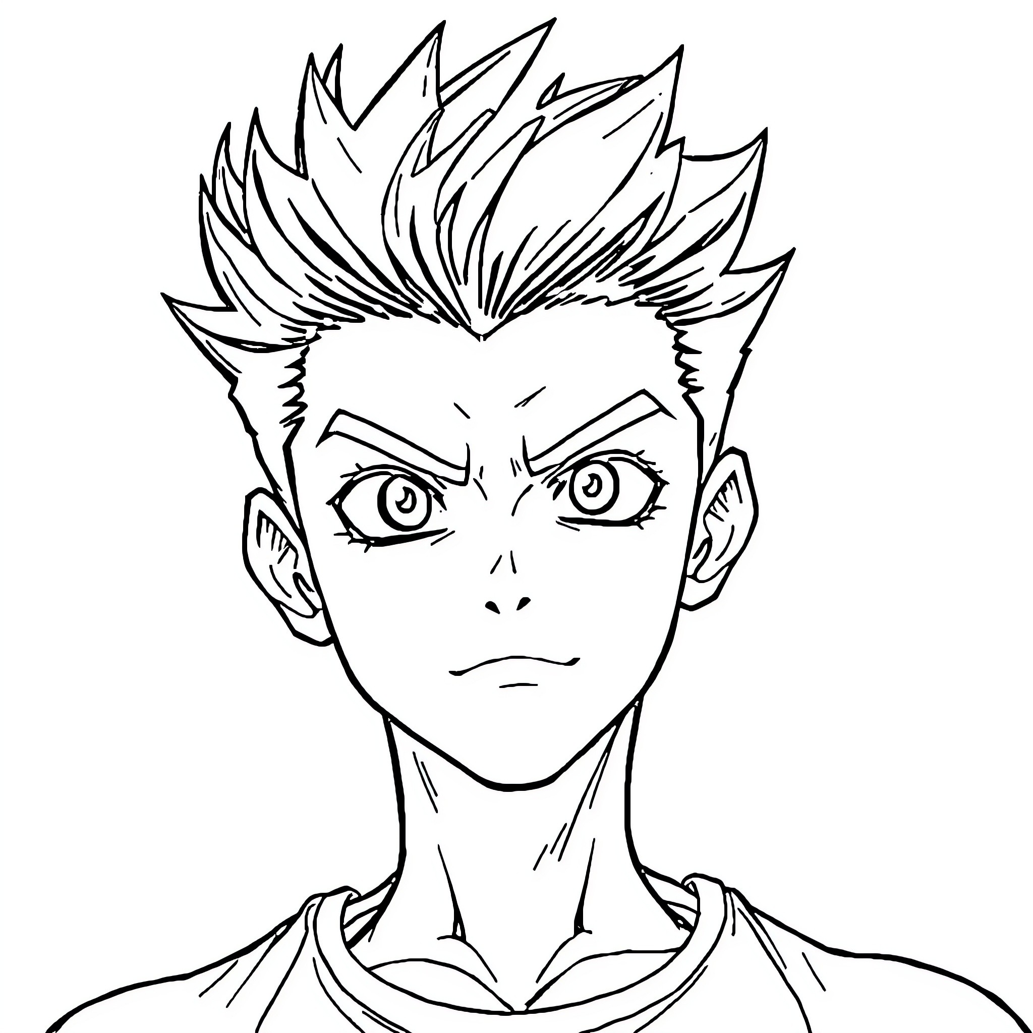 Urameshi's intense gaze and spiky hairstyle Coloring Page (free black-and-white line drawing printable PDF for all, from beginners to advanced learners, including children, teens, adults, and seniors)
