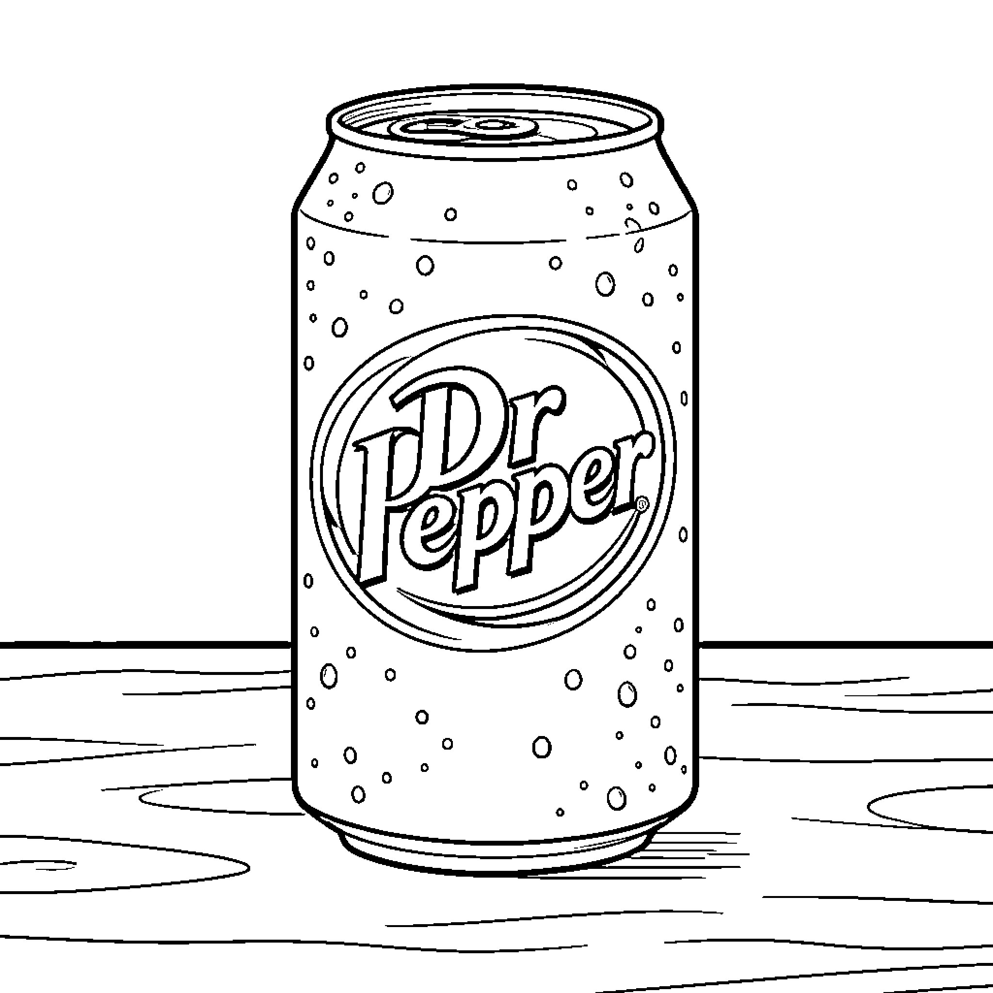 Dr Pepper soda can sitting on a wooden surface Coloring Page (free black-and-white line drawing printable PDF for all, from beginners to advanced learners, including children, teens, adults, and seniors)