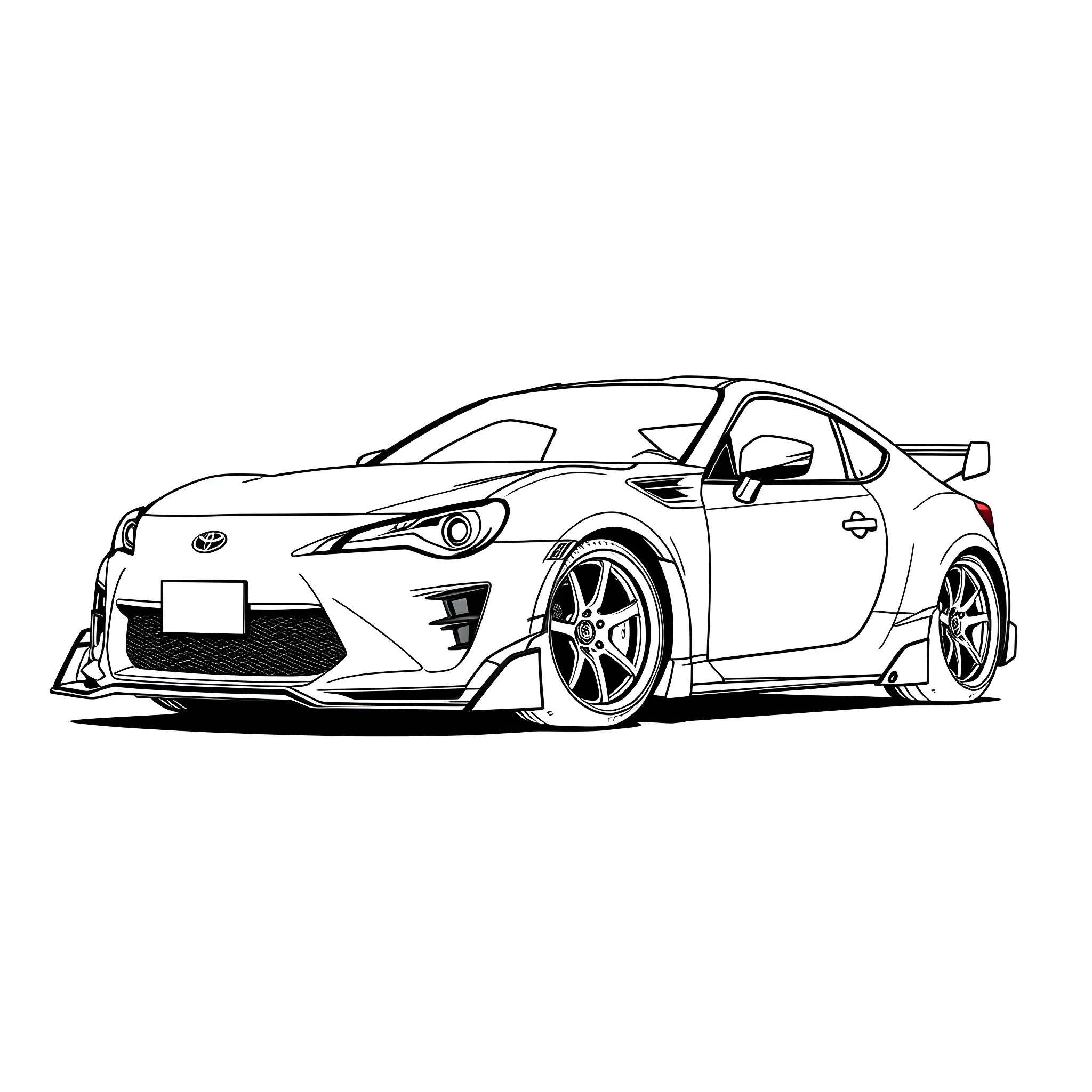 Toyota sports car with tuning and accessories Coloring Page (free black-and-white line drawing printable PDF for all, from beginners to advanced learners, including children, teens, adults, and seniors)