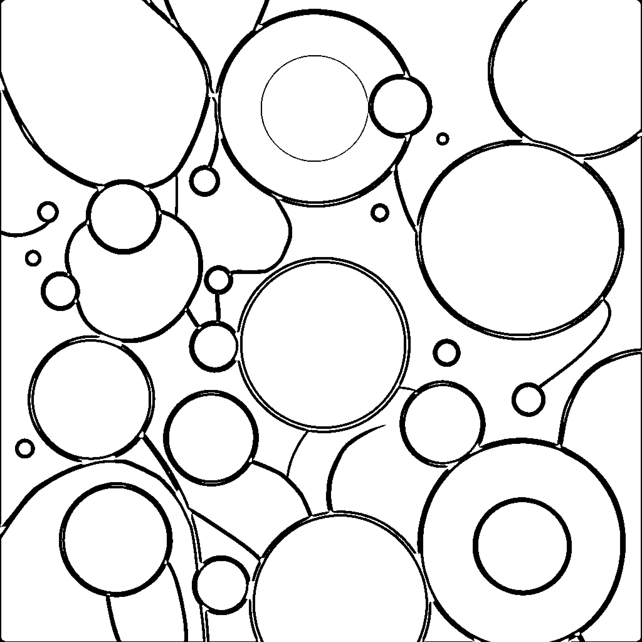 Shape Bubble Pattern Abstract Geometric Composition Coloring Page (free black-and-white line drawing printable PDF for all, from beginners to advanced learners, including children, teens, adults, and seniors)