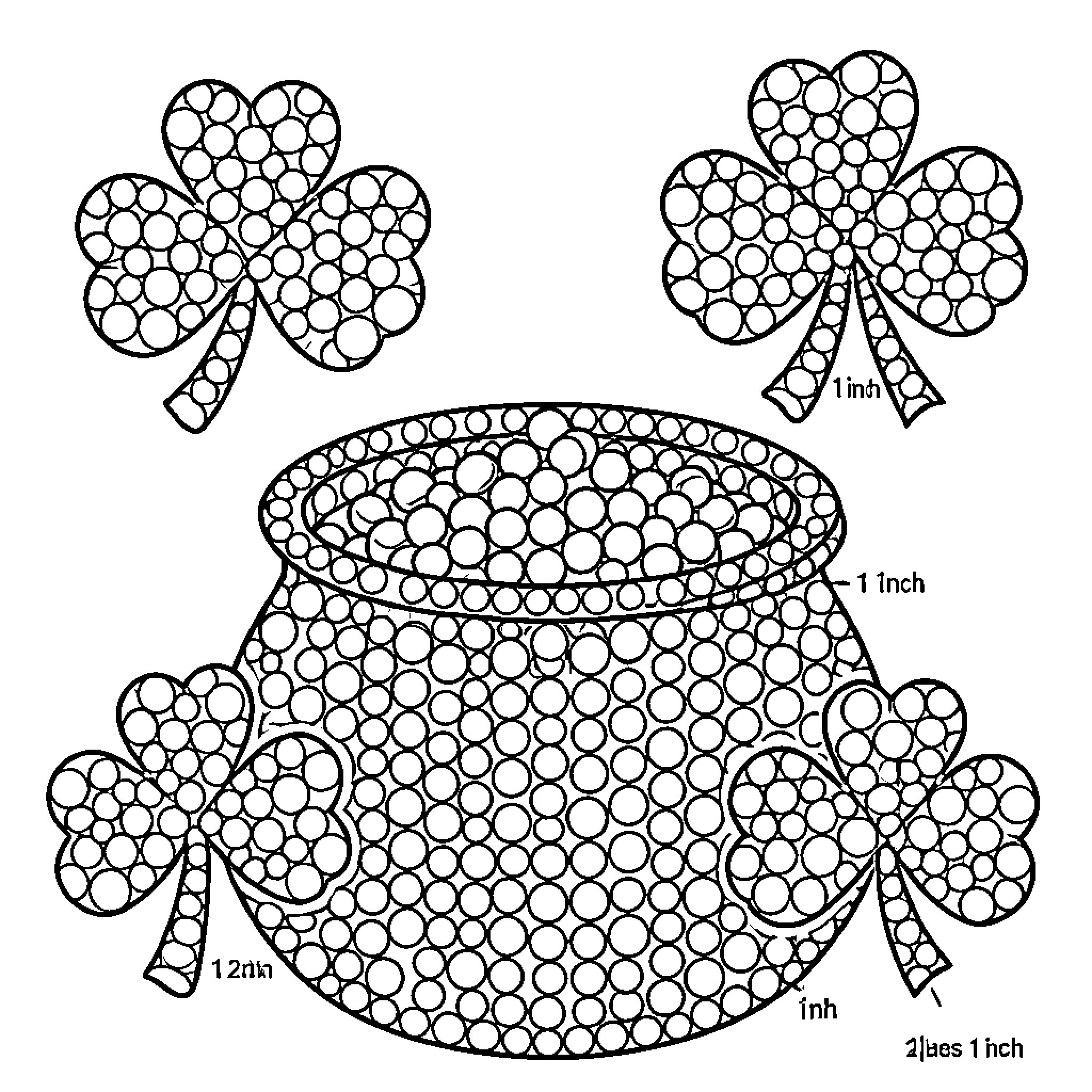 Shamrock-themed Decorative Patterns Coloring Page (free black-and-white line drawing printable PDF for all, from beginners to advanced learners, including children, teens, adults, and seniors)