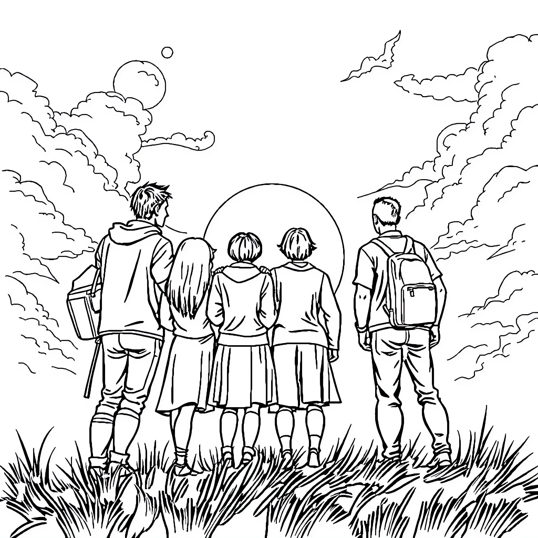 Death of Youth's Innocence in the Mist Coloring Page (free black-and-white line drawing printable PDF for all, from beginners to advanced learners, including children, teens, adults, and seniors)