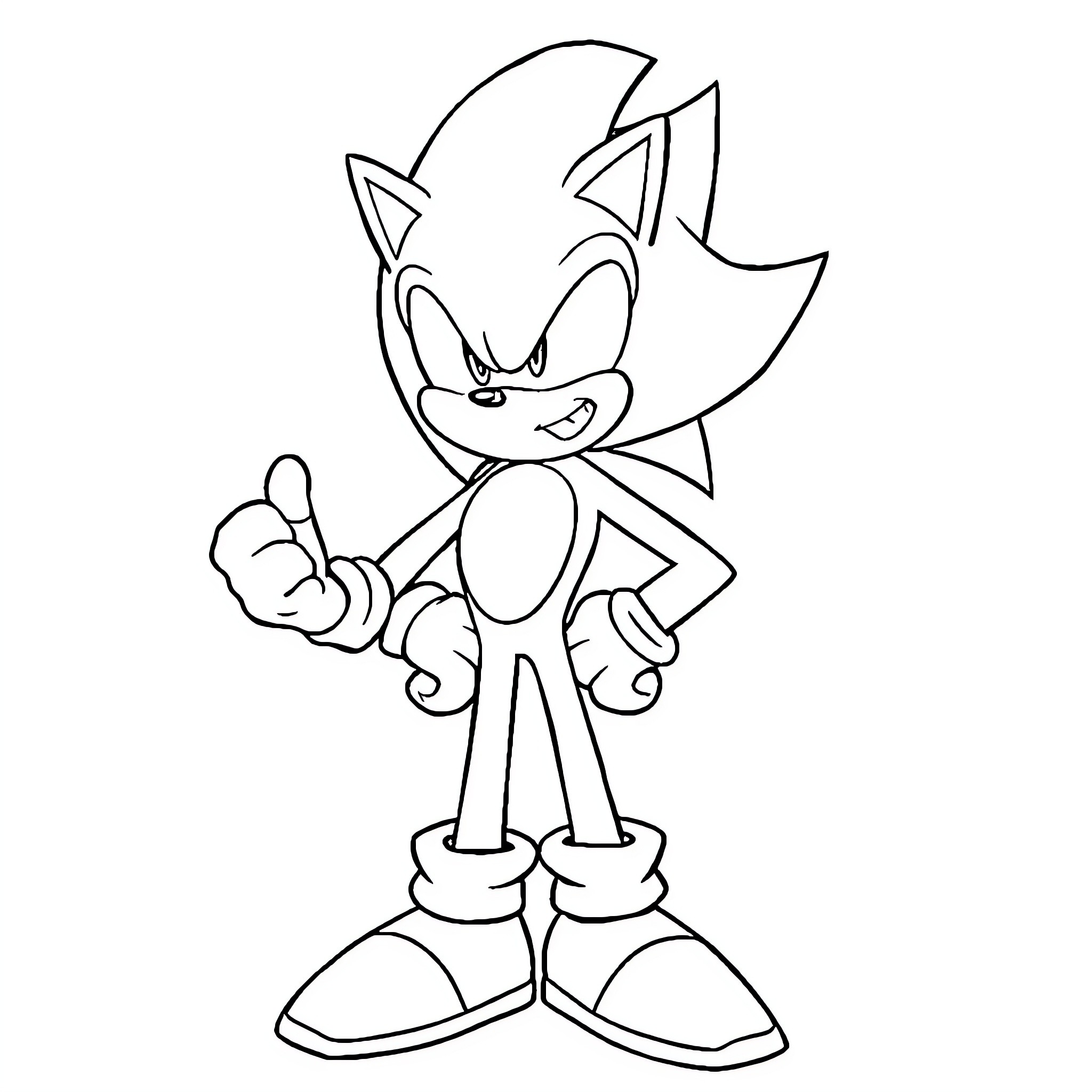 Sonic the Hedgehog in confident pose Coloring Page (free black-and-white line drawing printable PDF for all, from beginners to advanced learners, including children, teens, adults, and seniors)