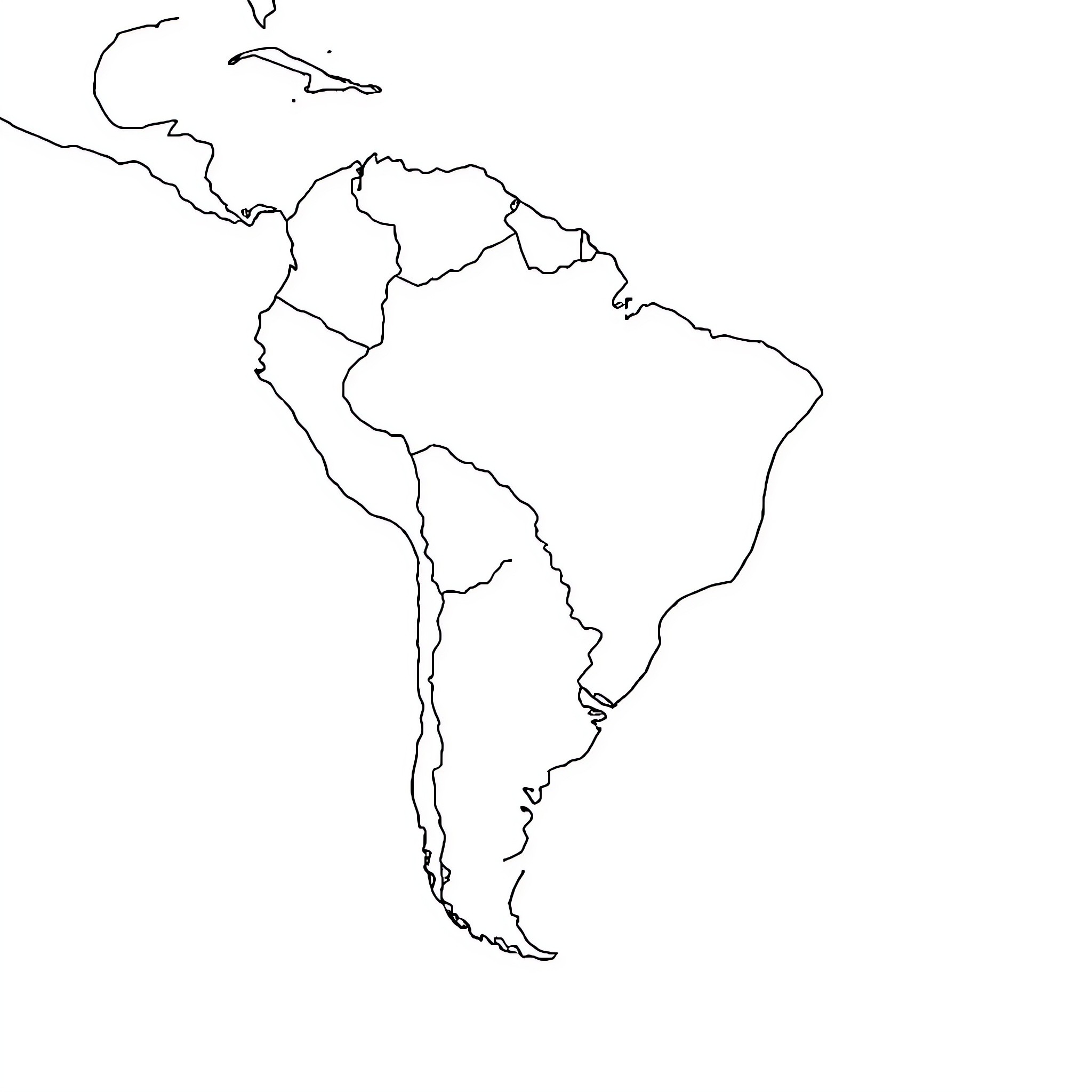 Earth's Outline: The South American Continent Coloring Page (free black-and-white line drawing printable PDF for all, from beginners to advanced learners, including children, teens, adults, and seniors)